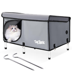 TailTastic casa-gato exterior impermeable ofrece refugio seguro para gatos al aire libre.