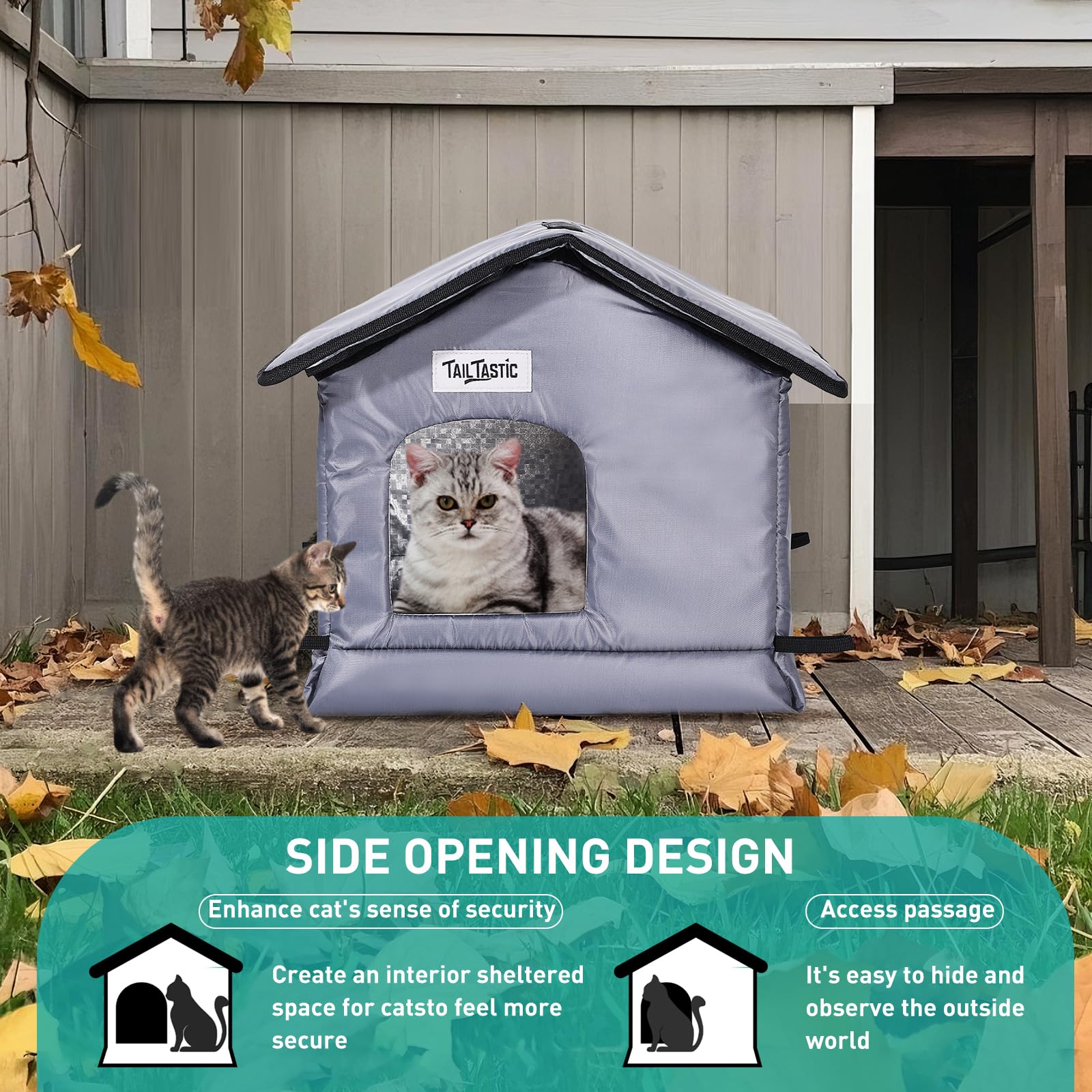 TailTastic Casita Gatos Exterior: refugio cálido para gatos al aire libre.