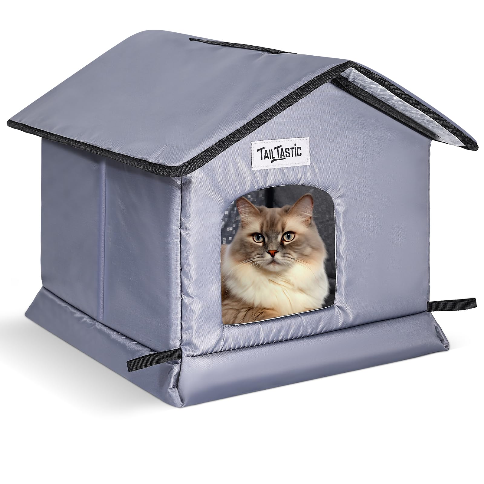 TailTastic Casita Gatos Exterior: techo resistente protege de la lluvia.