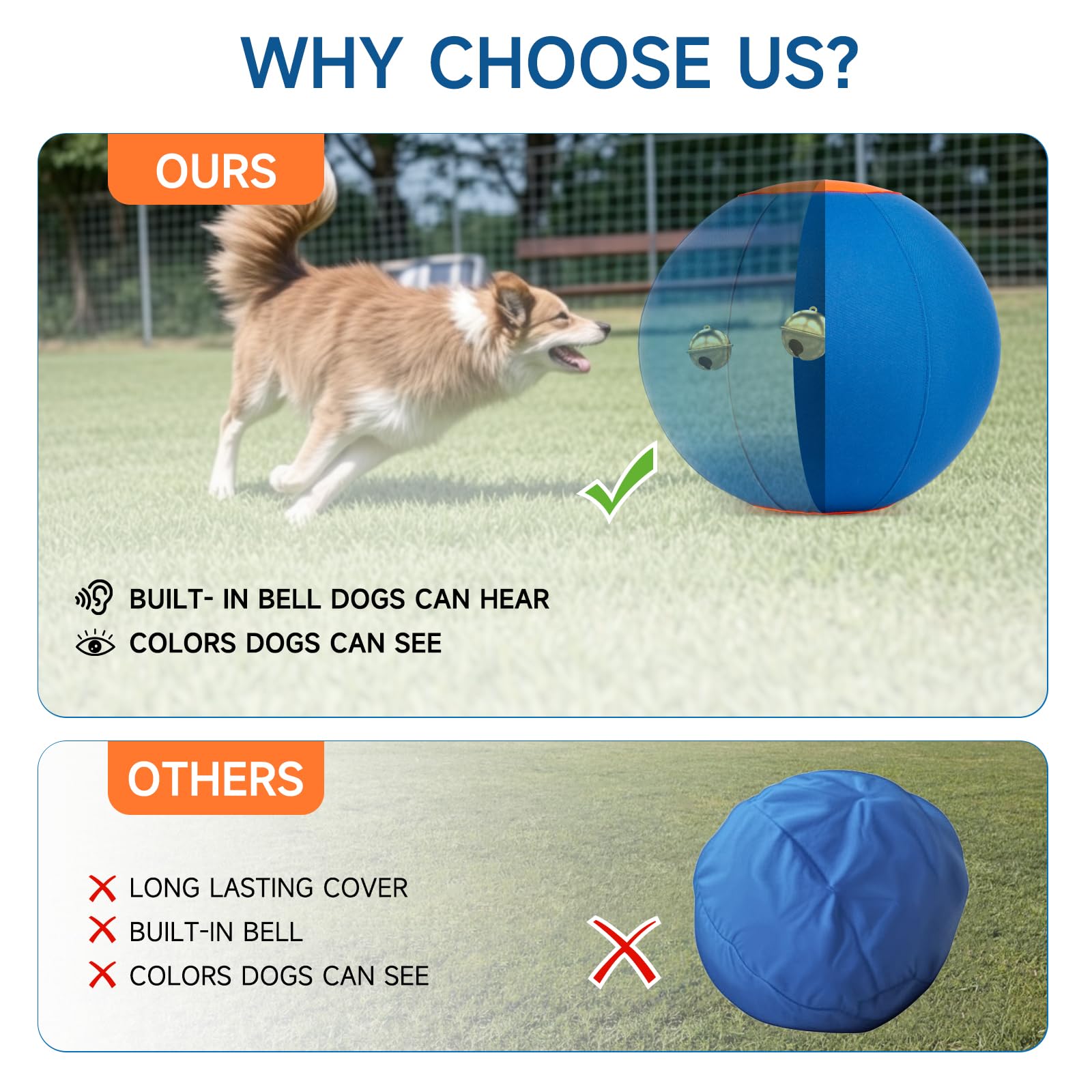 TailWaggers Jingle Herding Ball disponible en tallas variadas para perros
