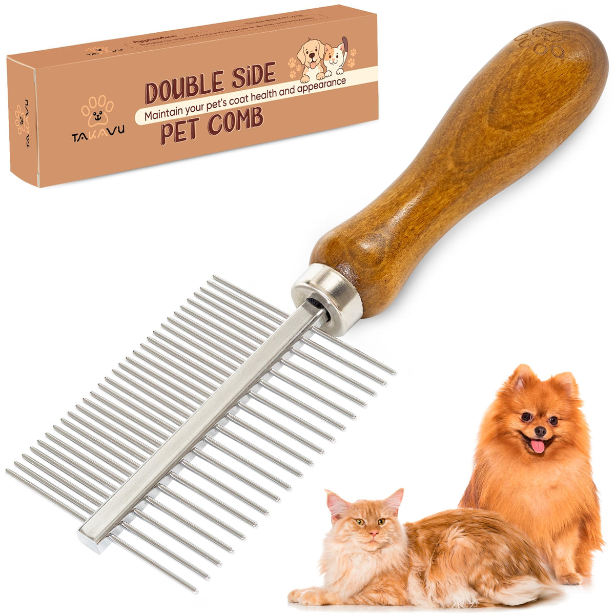 Takavu peine doble lados acero inoxidable para perros y gatos, desenreda pelos sueltos.