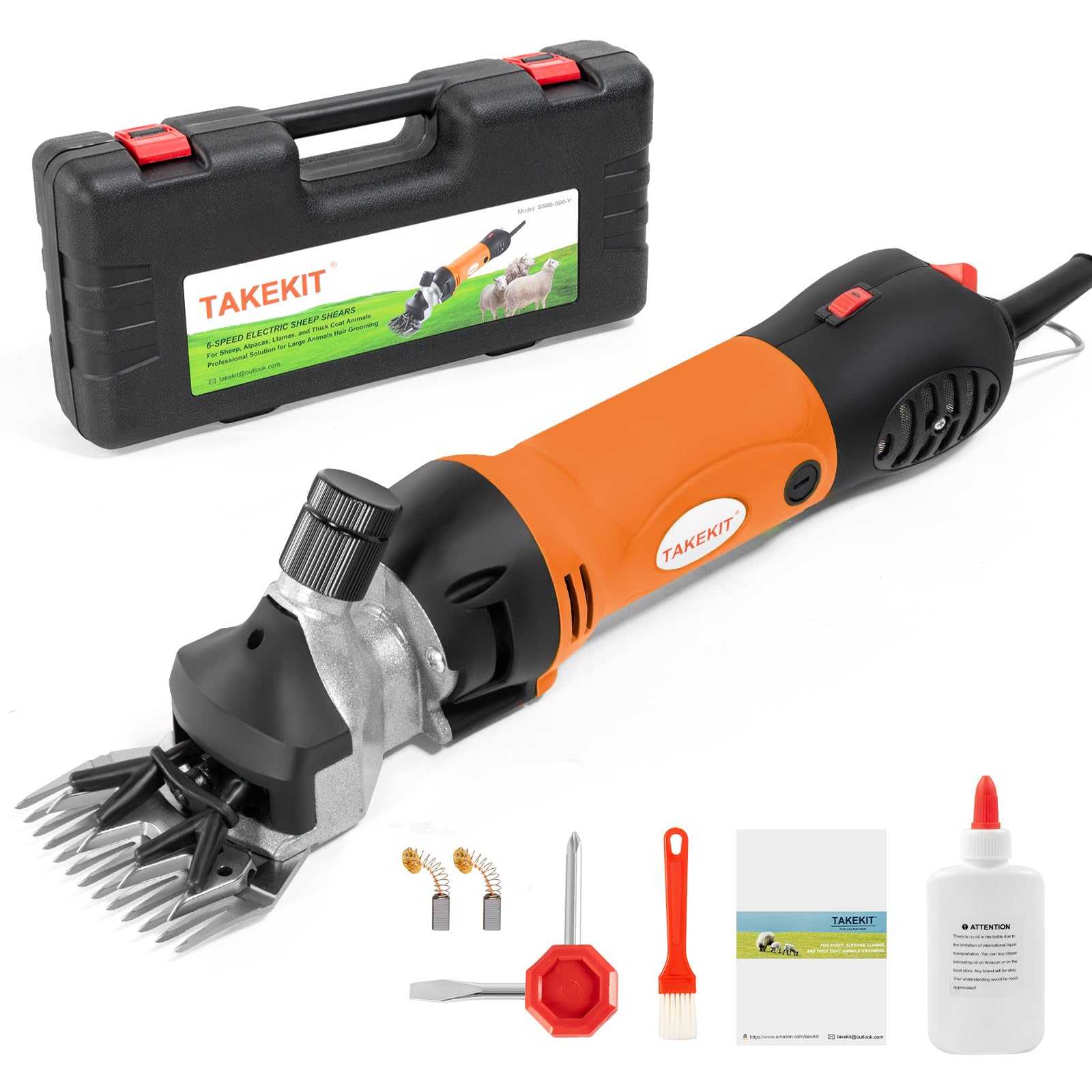 TAKEKIT cortadora de ovejas 500W con motor de cobre, ideal para trabajos prolongados.