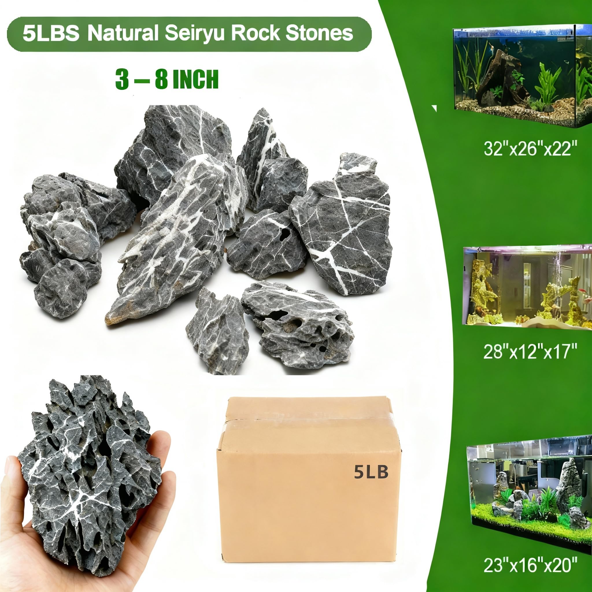 TankMatDecor Seiryu piedras para acuario, colores azul-gris que realzan paisajes submarinos