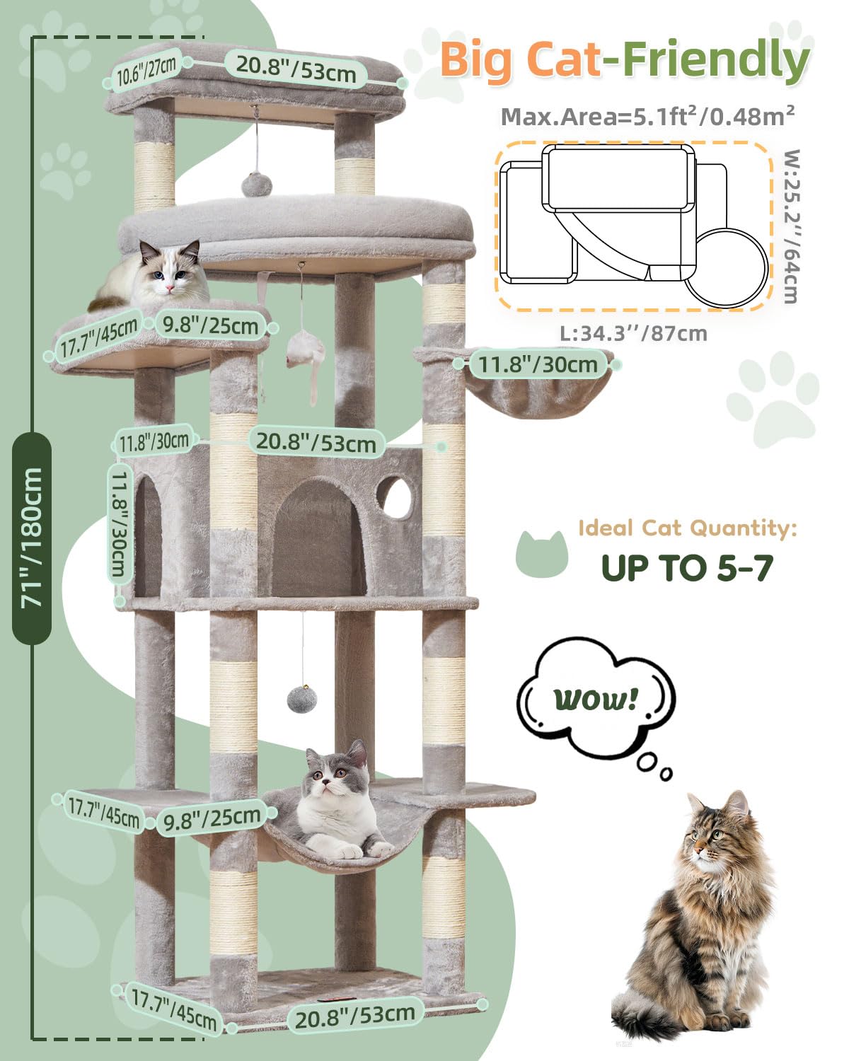 Taoqimiao árbol para gatos con 3 plataformas para descanso seguro y vistas amplias.