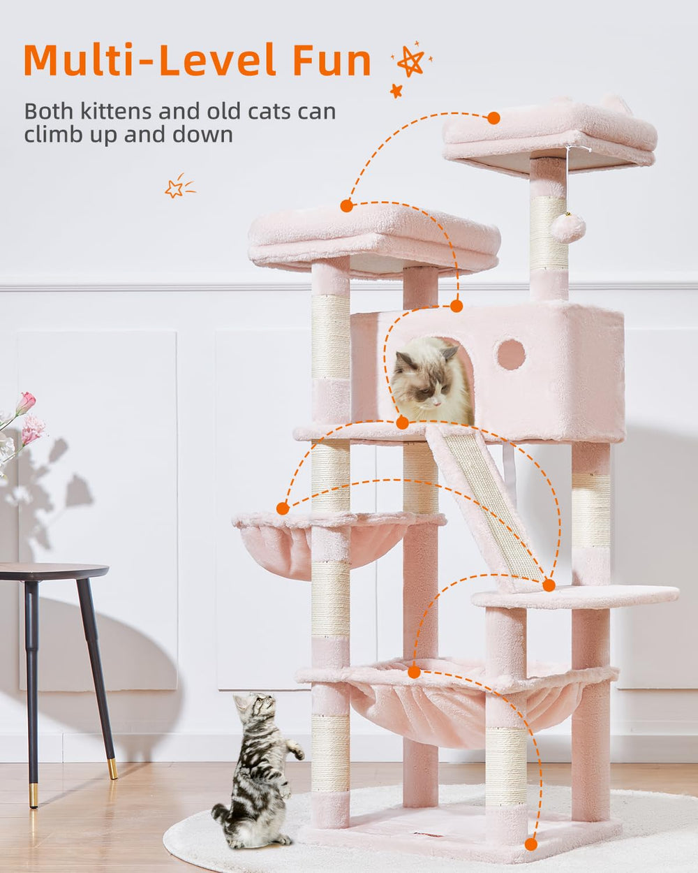 Taoqimiao arbol-gato con postes de sisal para afilar uñas.