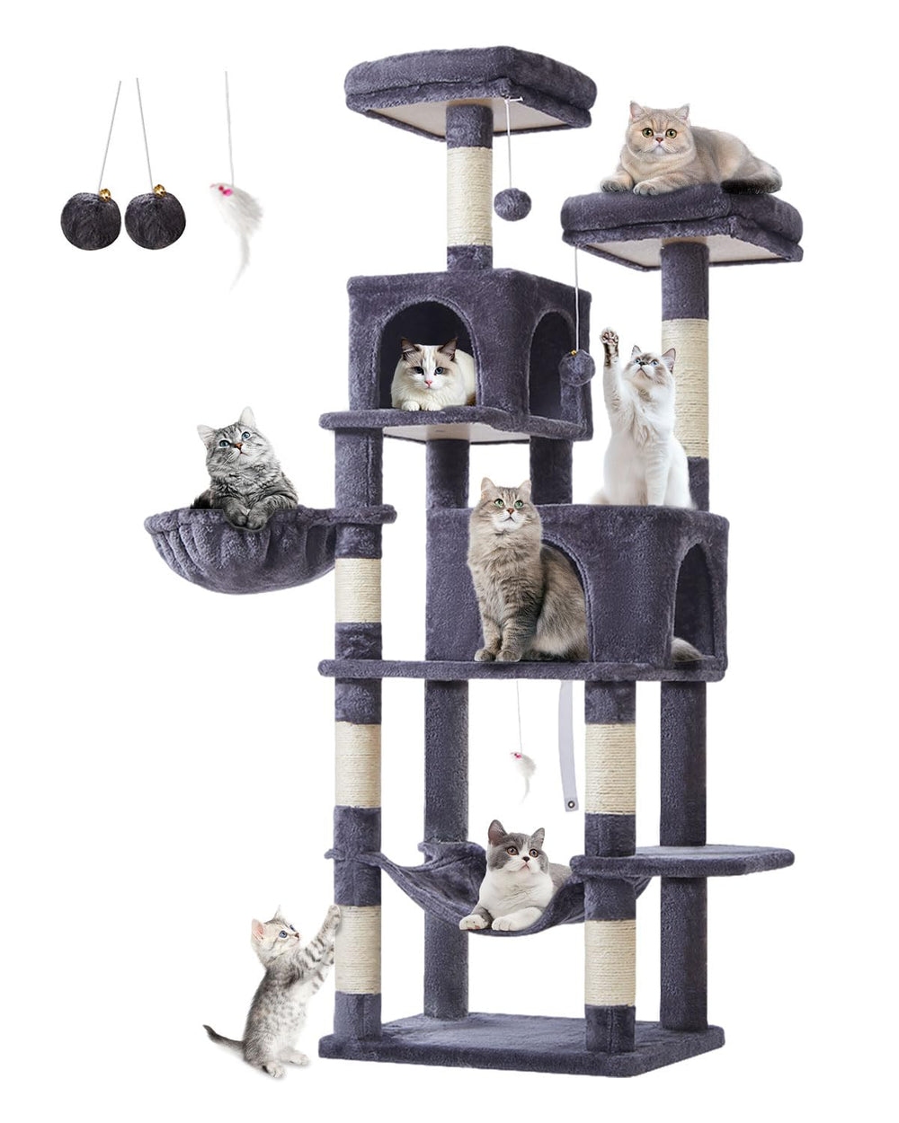 Arbol Taoqimiao para gatos con base reforzada en gris, mayor estabilidad.