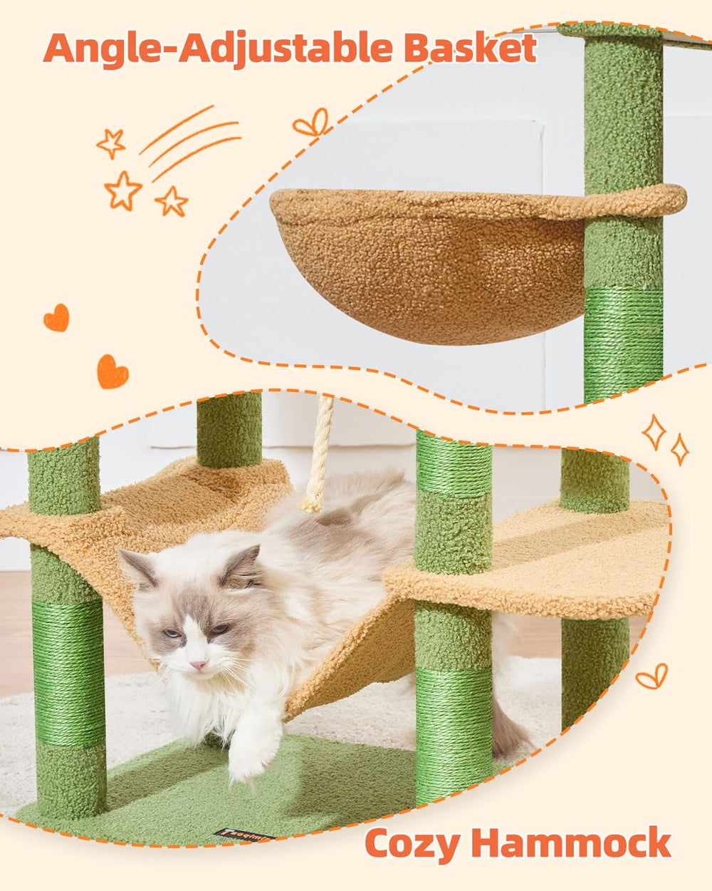 Taoqimiao árbol para gatos 66,2 pulgadas, dos perchas elevadas para vigilar.