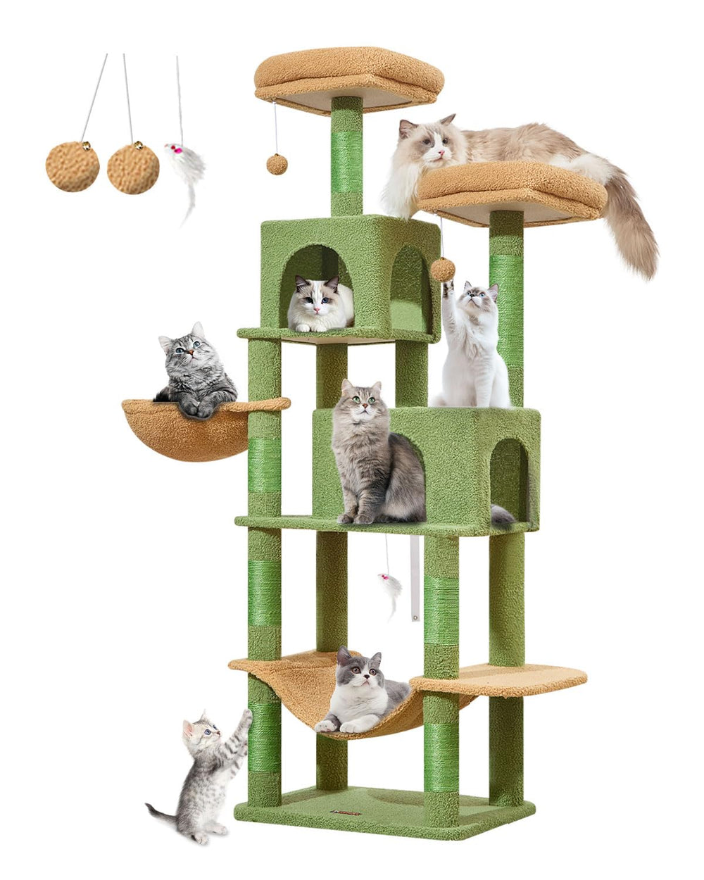 Taoqimiao árbol para gatos 66,2 pulgadas, estructura multinivel para juego y descanso.