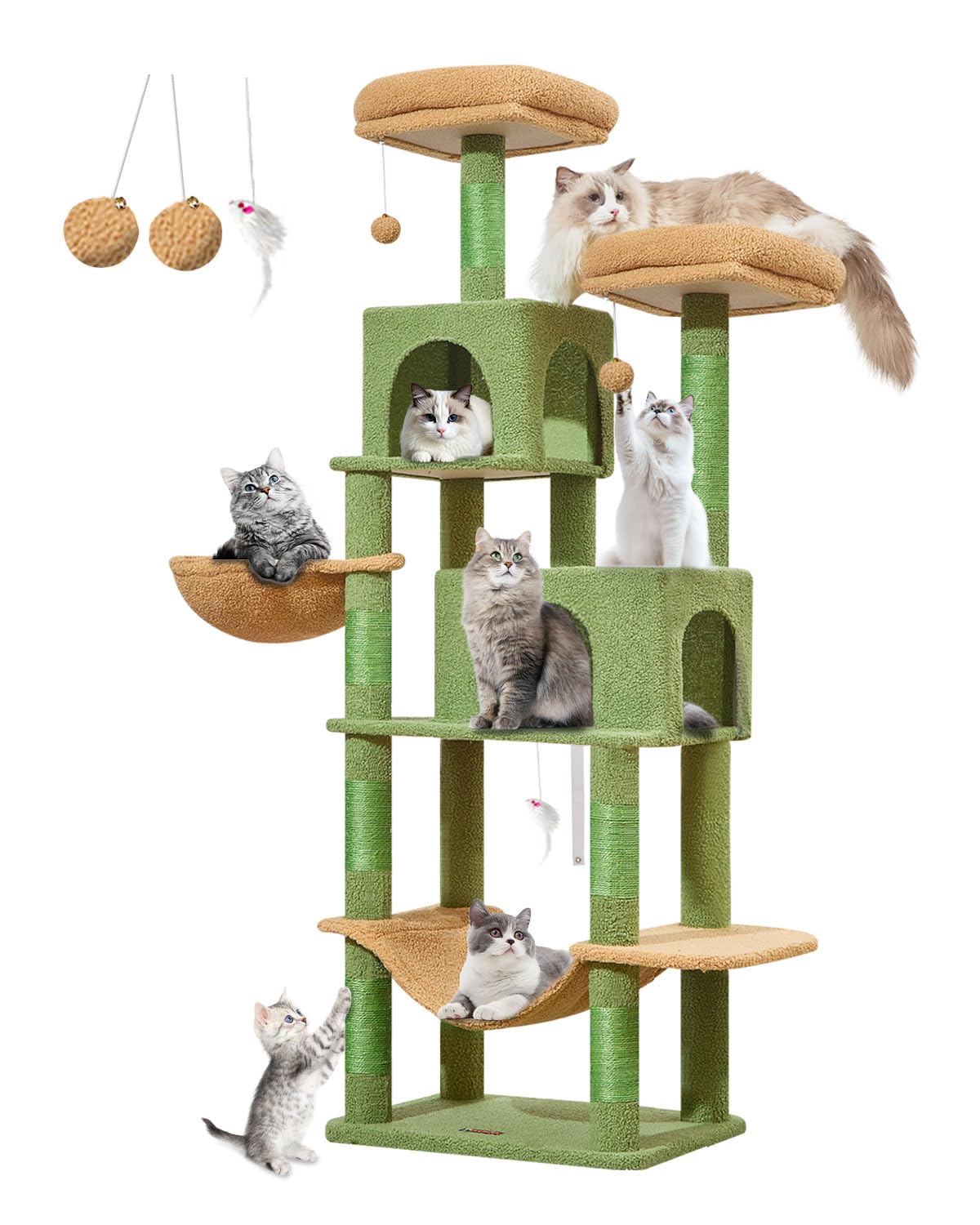 Taoqimiao árbol para gatos 66,2 pulgadas, estructura multinivel para juego y descanso.