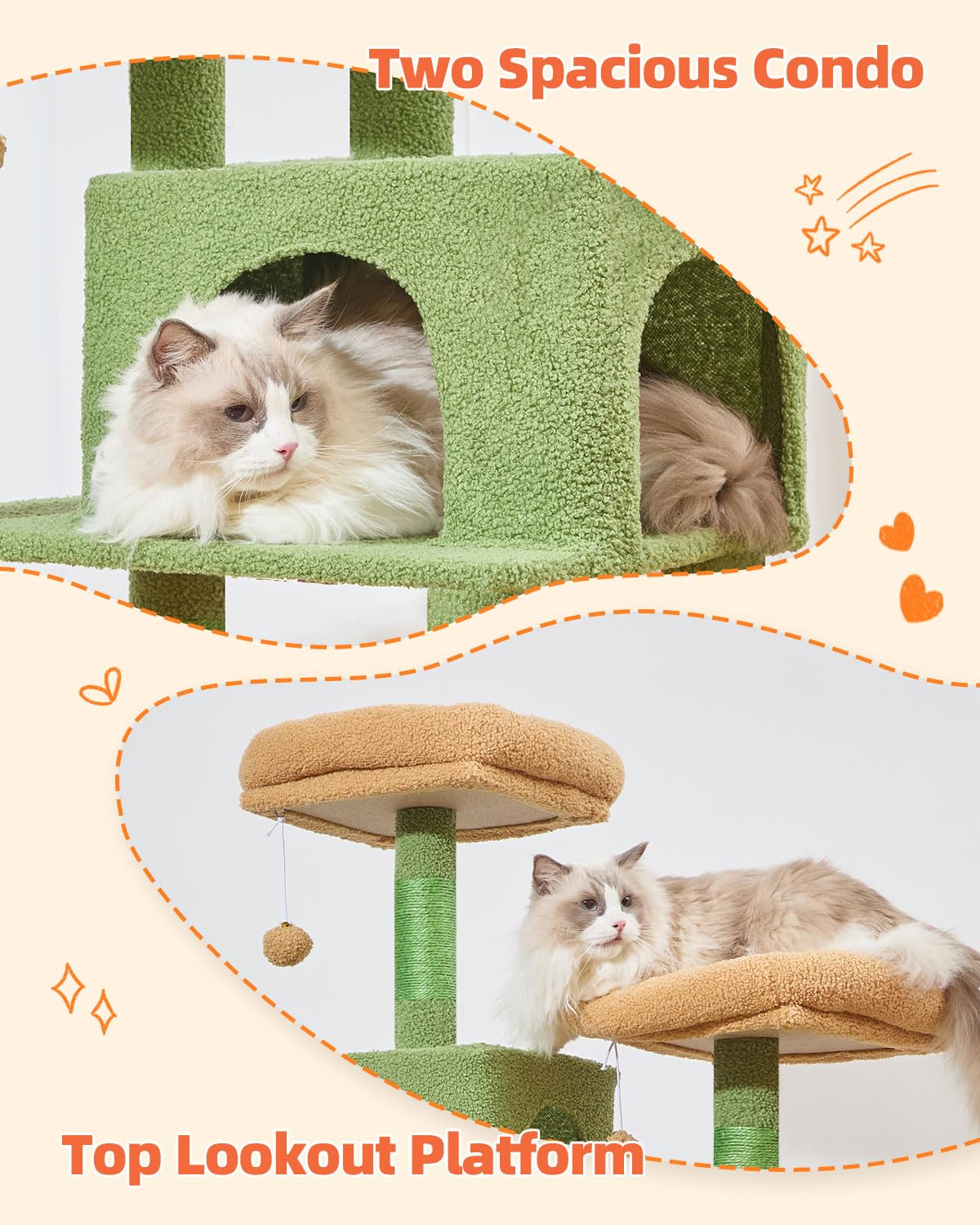 Taoqimiao árbol para gatos 66,2 pulgadas, siete postes rascadores.