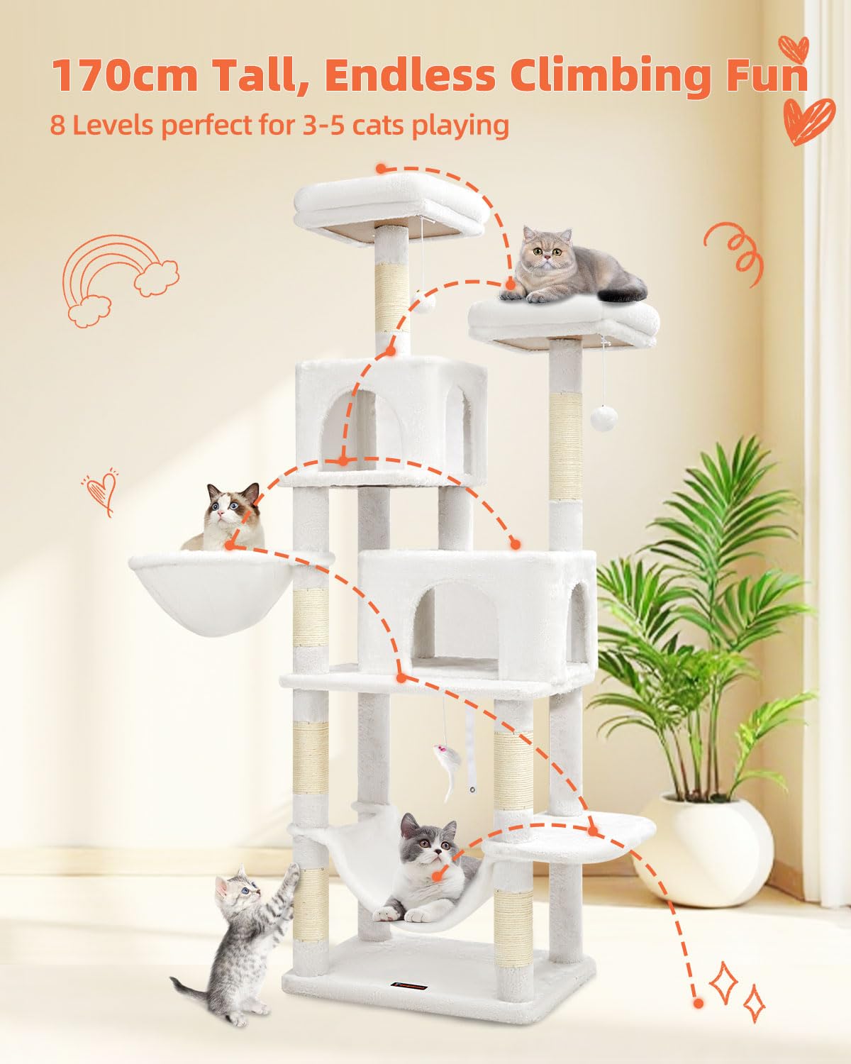 Taoqimiao arbol-gato 66,2 pulgadas cesta colgante para descanso cálido y seguro.