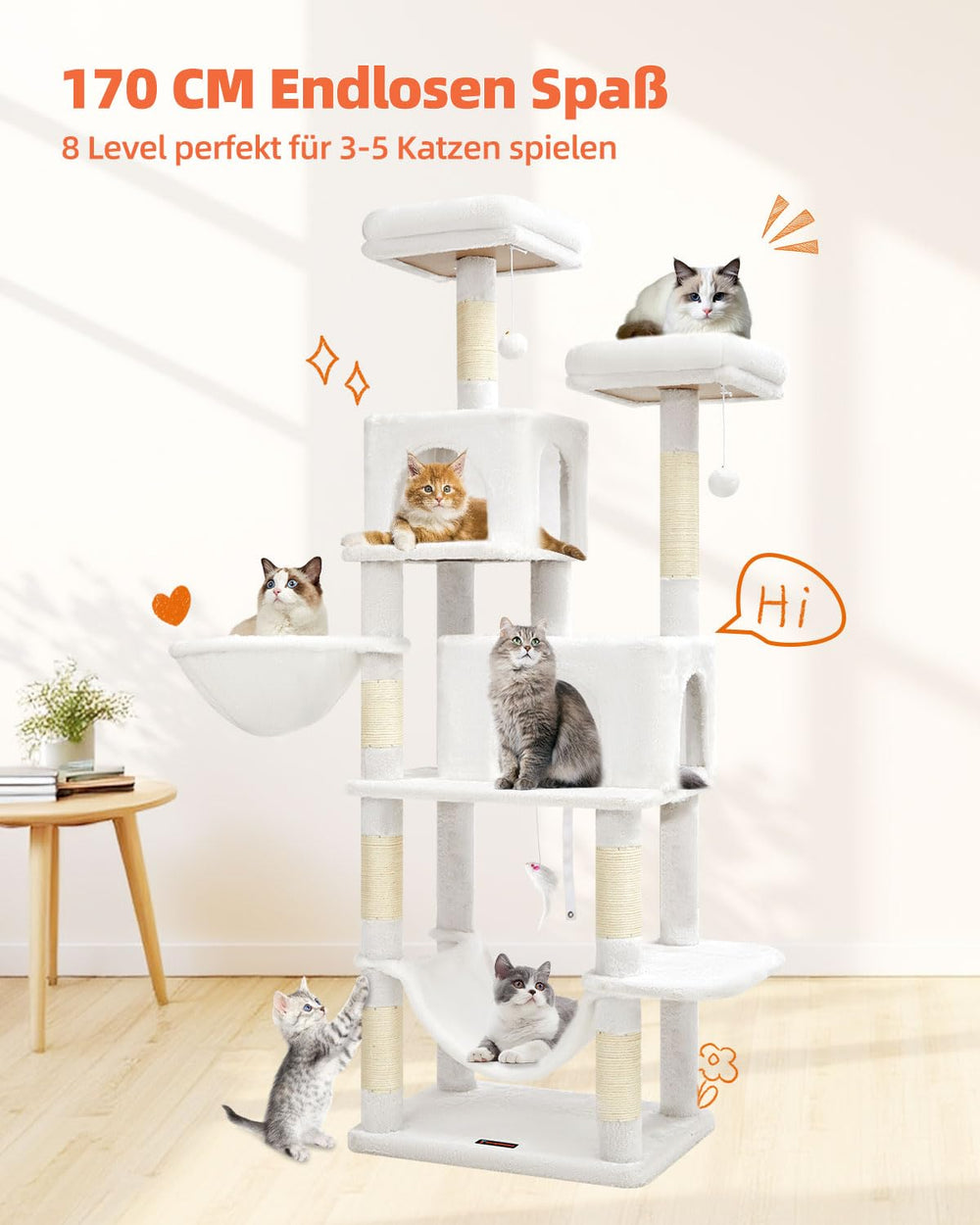 Taoqimiao arbol-gato 66,2 pulgadas diseño estable brinda seguridad al saltar entre niveles.