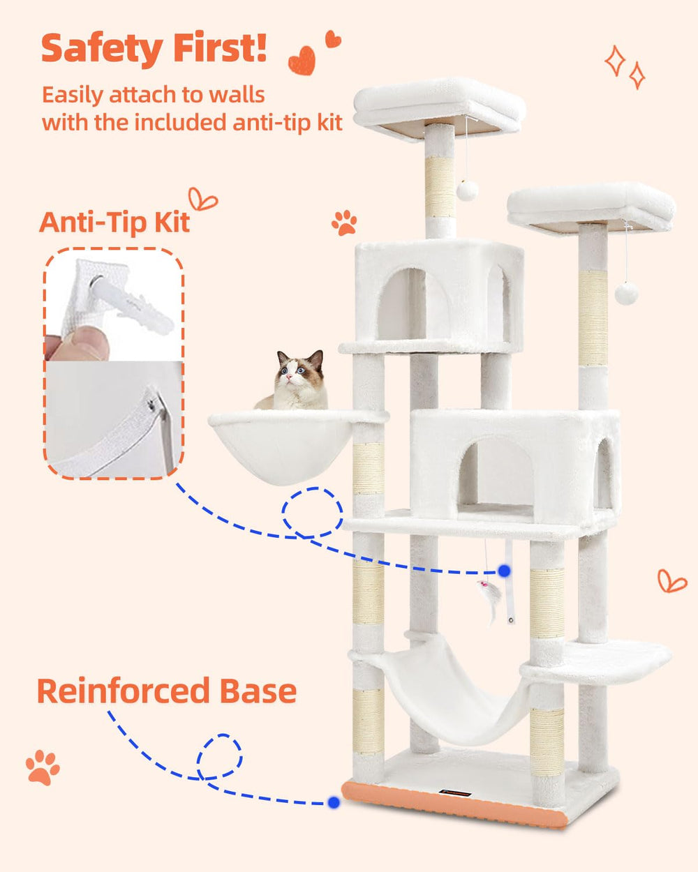Taoqimiao arbol-gato 66,2 pulgadas dos postes rascadores para afilar uñas y entretenerse.
