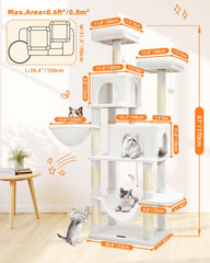 Taoqimiao arbol-gato 66,2 pulgadas torre multicapas ofrece espacio de escalada para gatos activos.