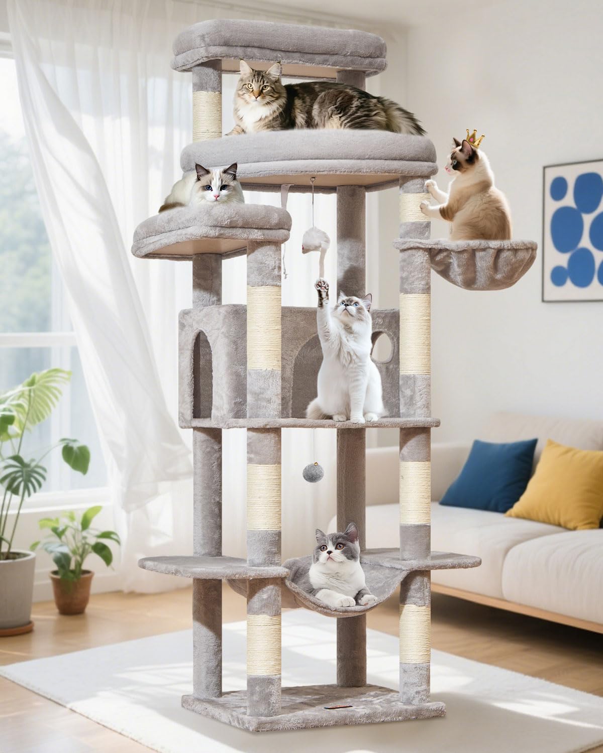 Taoqimiao árbol para gatos 71 pulgadas con 6 niveles, ideal para felinos grandes.