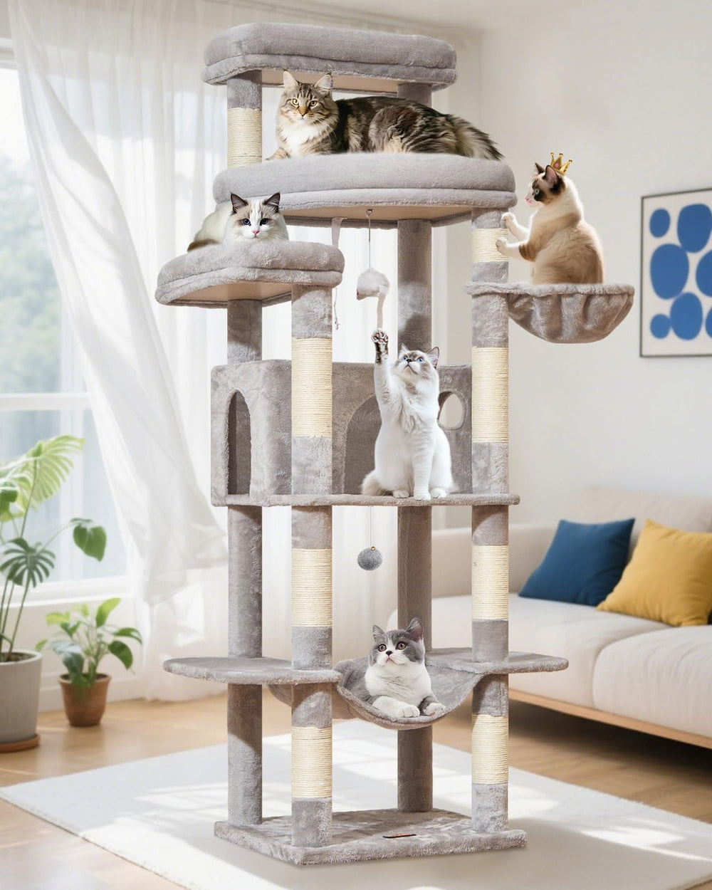 Taoqimiao árbol para gatos 71 pulgadas con 6 niveles, ideal para felinos grandes.