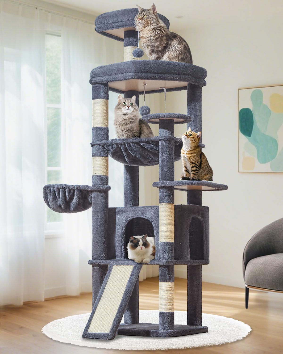 Taoqimiao árbol para gatos grandes con torre alta para observación.