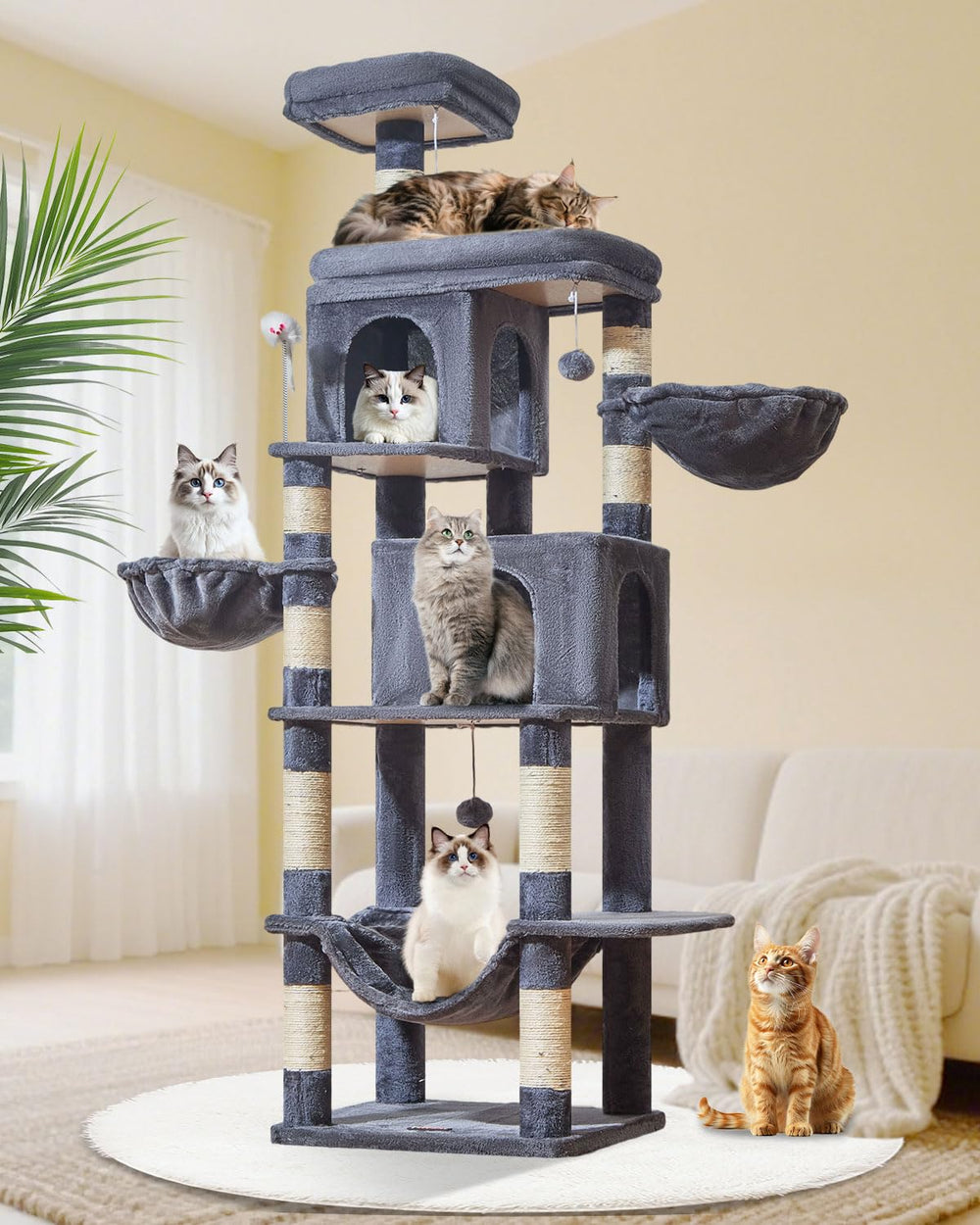 Taoqimiao arbol gatos 77 pulgadas con base antivuelco para estabilidad.