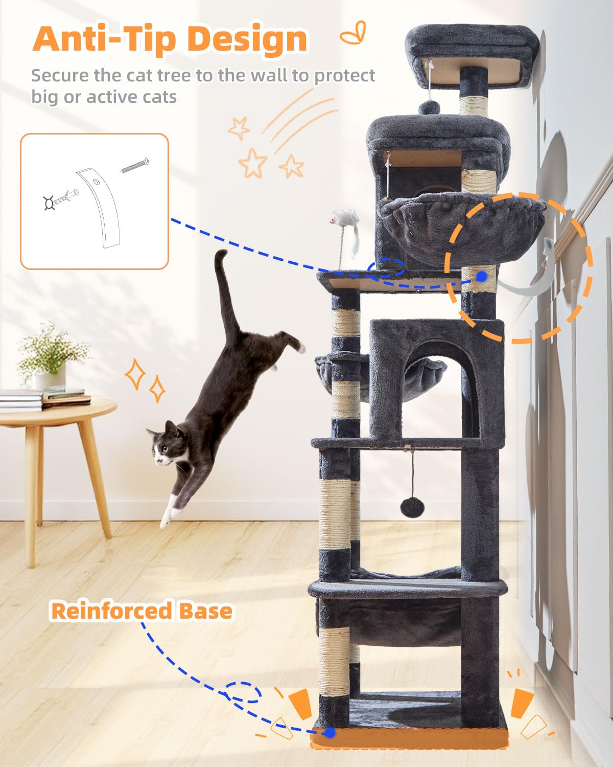 Taoqimiao arbol gatos postes rascadores de sisal duraderos.
