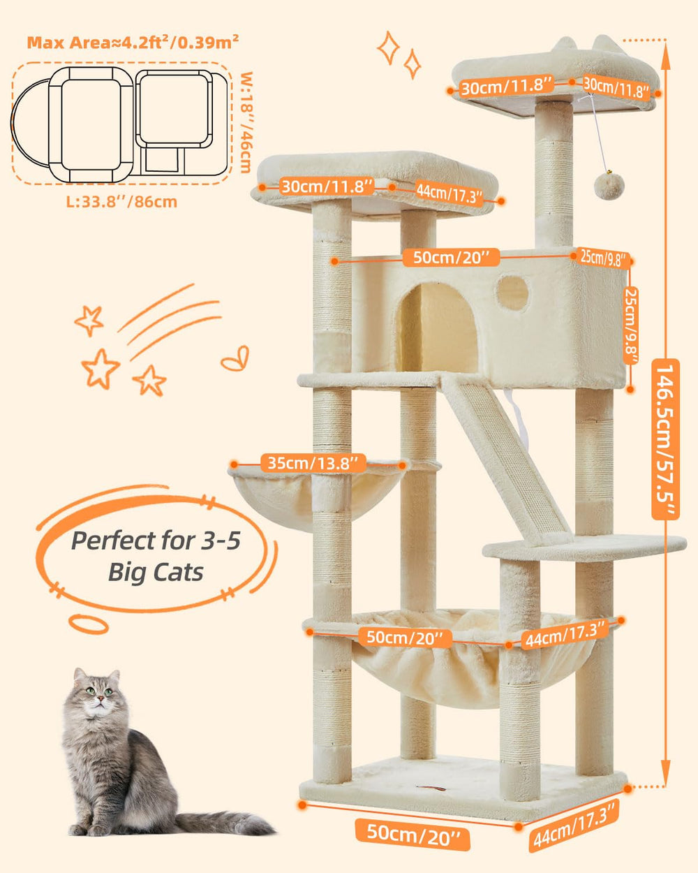Taoqimiao arbol gatos 8 postes sisal, rascar y cuidar las uñas.