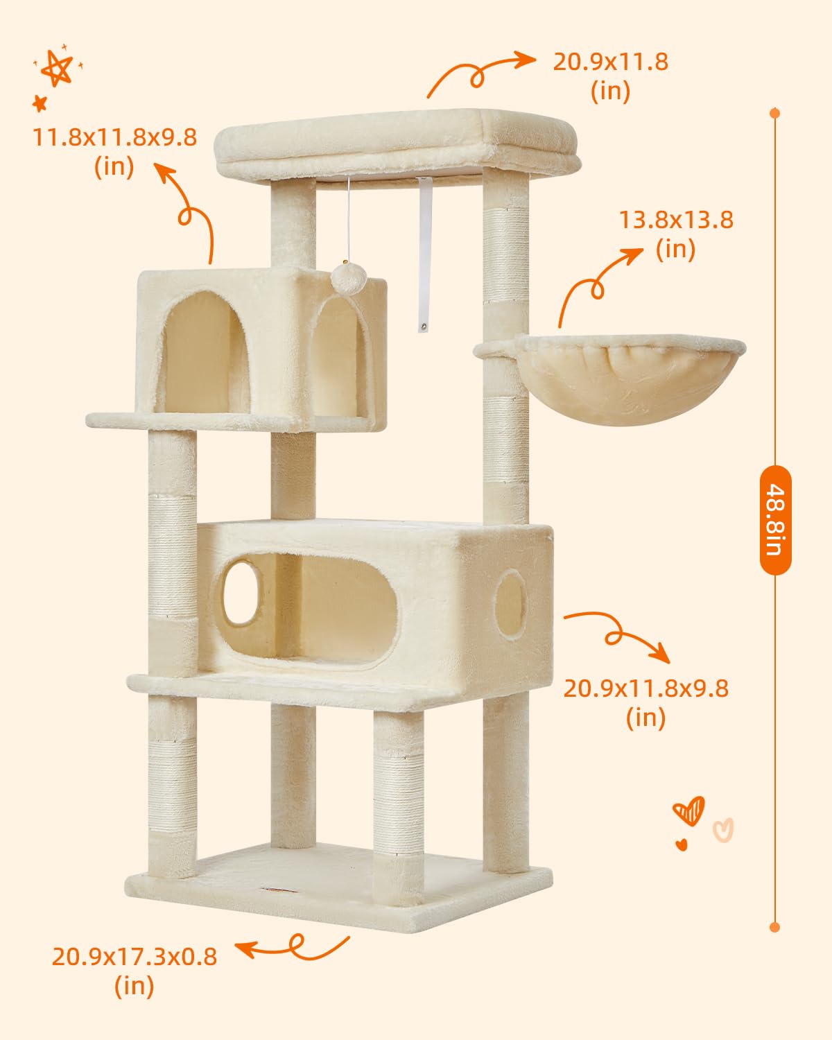 Taoqimiao árbol con 2 condos grandes para gatos de distintos tamaños.