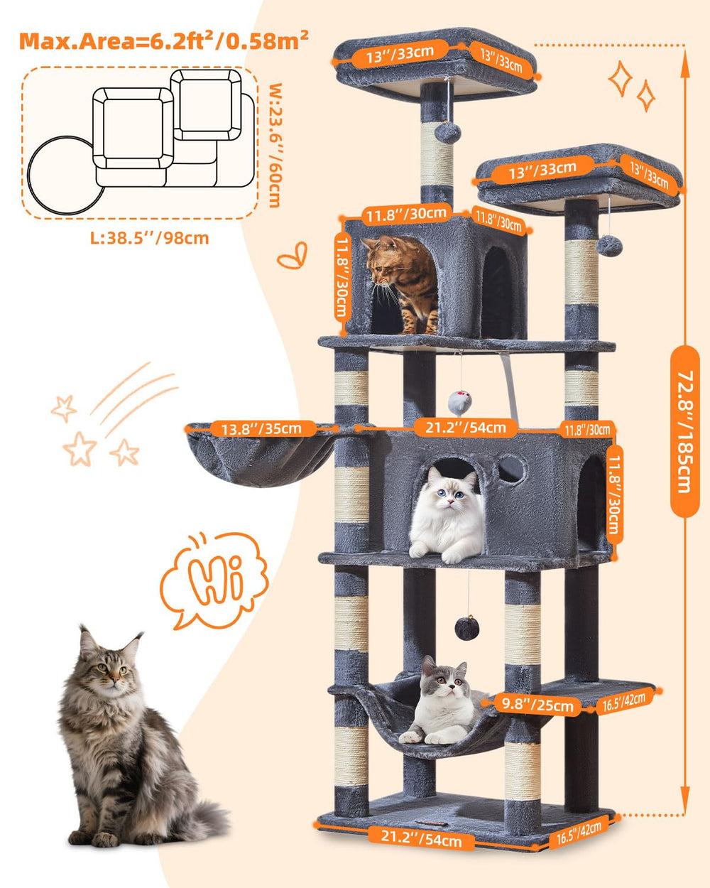 Taoqimiao arbol-gatos grande con condos y hamaca para descanso seguro.