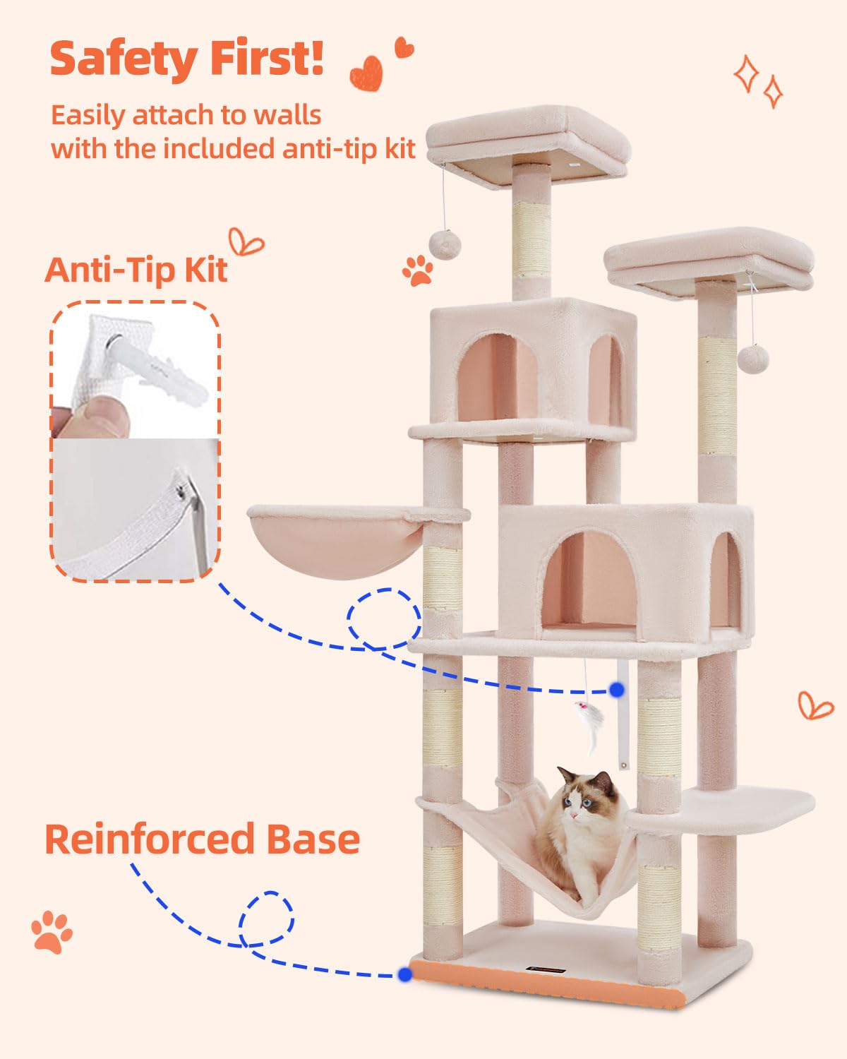 Pompoms en el árbol Taoqimiao, estímulo juguetón para curiosos gatos