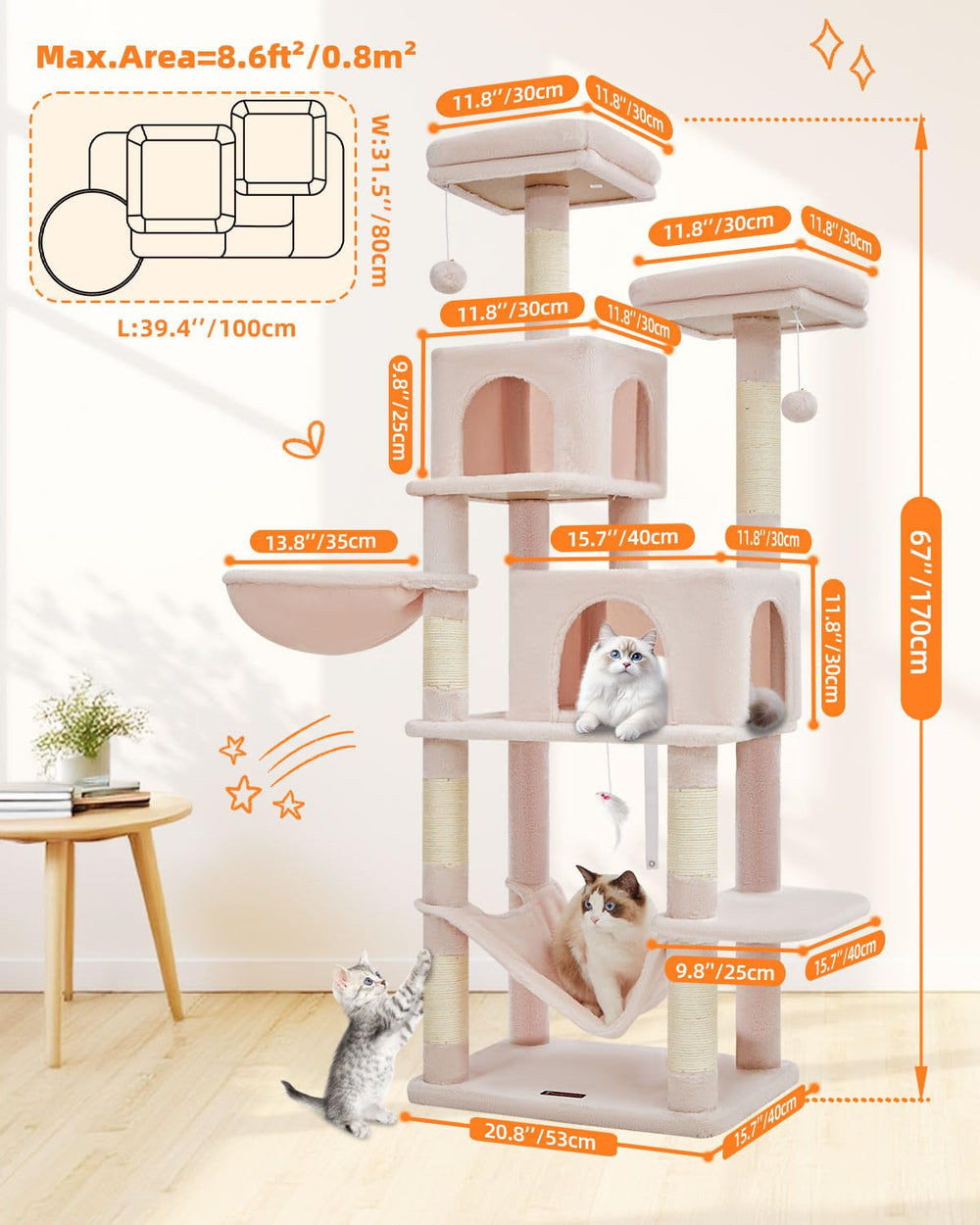 Árbol Taoqimiao con postes rascadores, ideal para arañar y marcar territorio