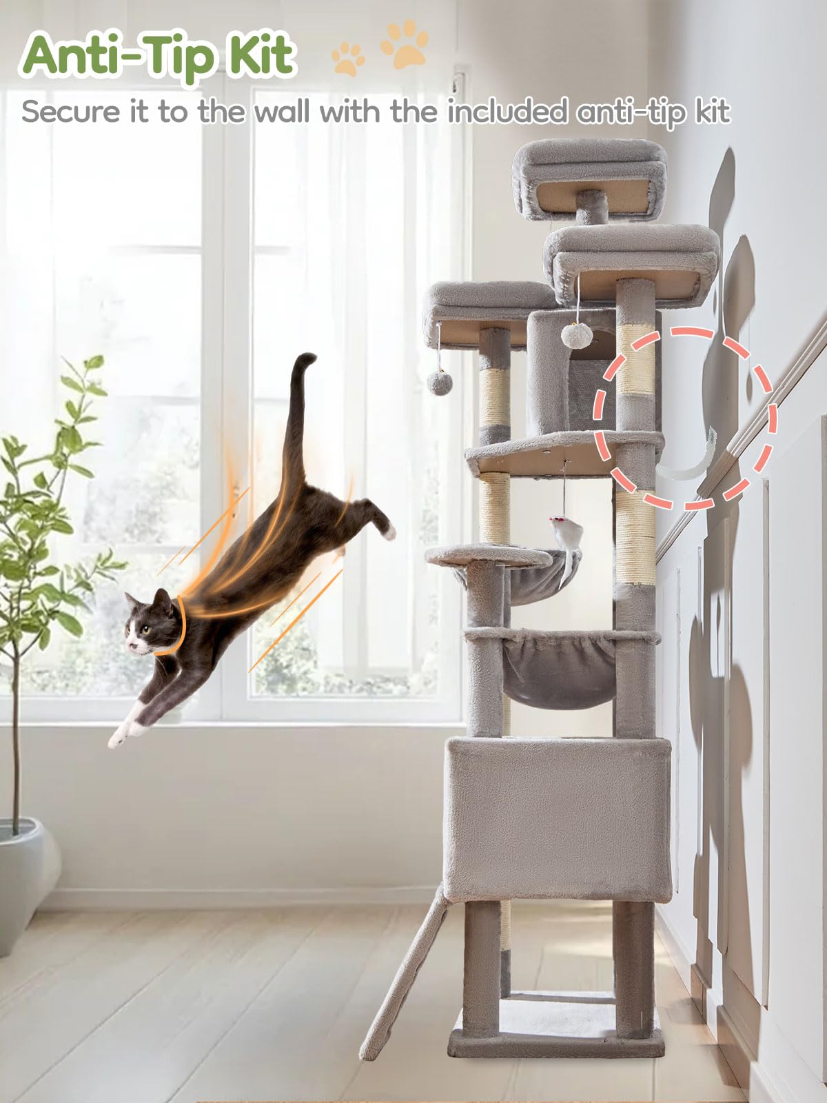 Taoqimiao árbol para gatos XXL base triangular reforzada para mayor estabilidad.