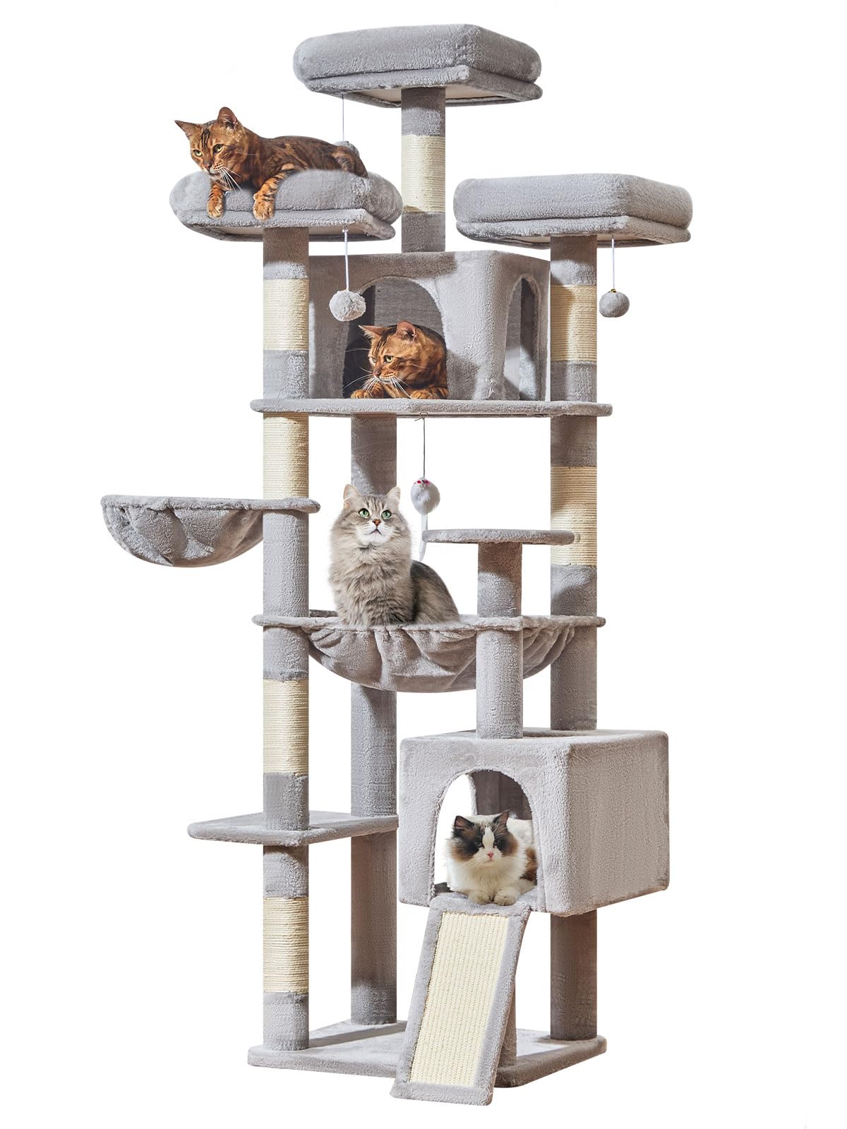 Taoqimiao árbol para gatos XXL con cesta colgante metálica ajustable para juegos.
