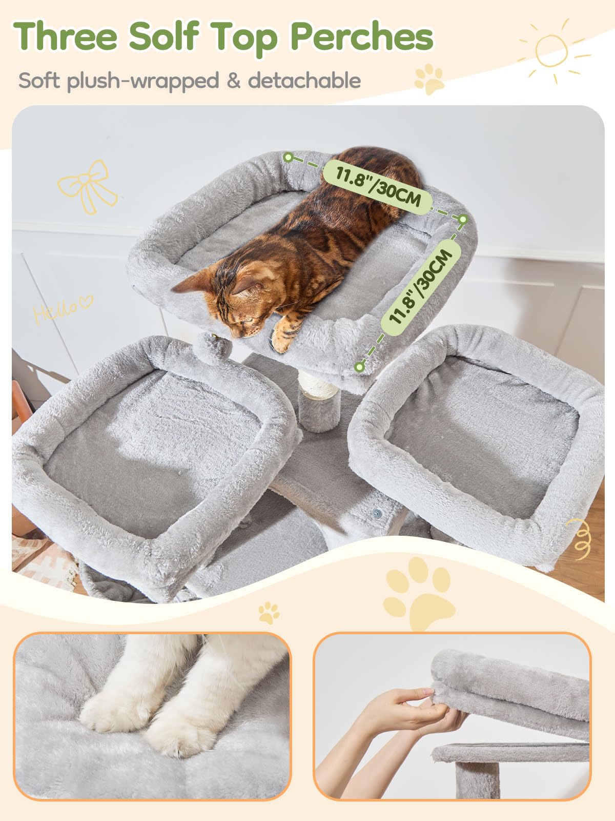Taoqimiao árbol para gatos XXL con dos condos grandes para descanso privado.