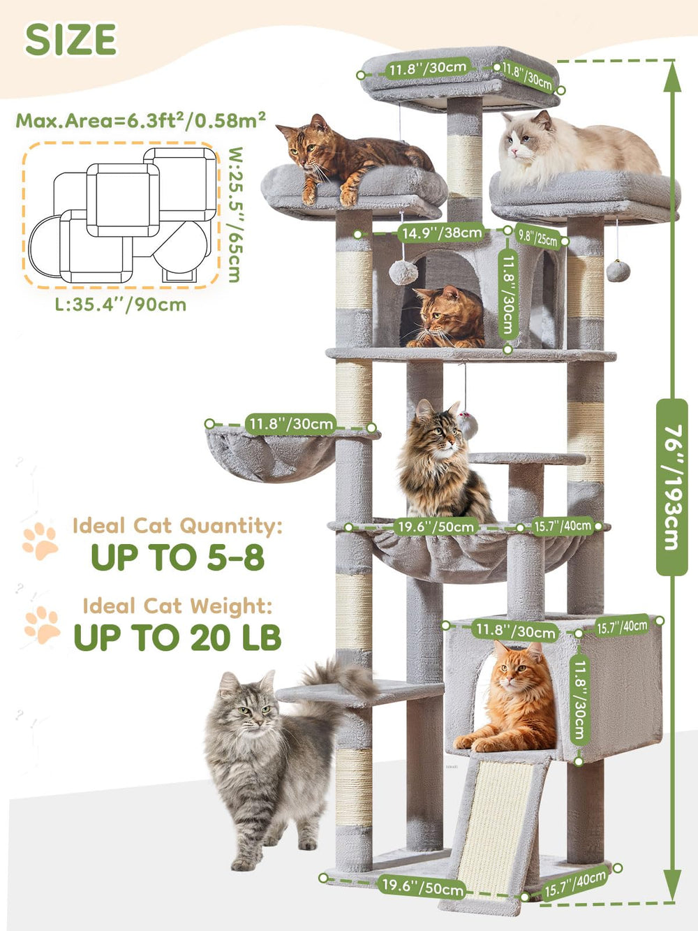 Taoqimiao árbol para gatos XXL con tabla de arañar grande integrada.
