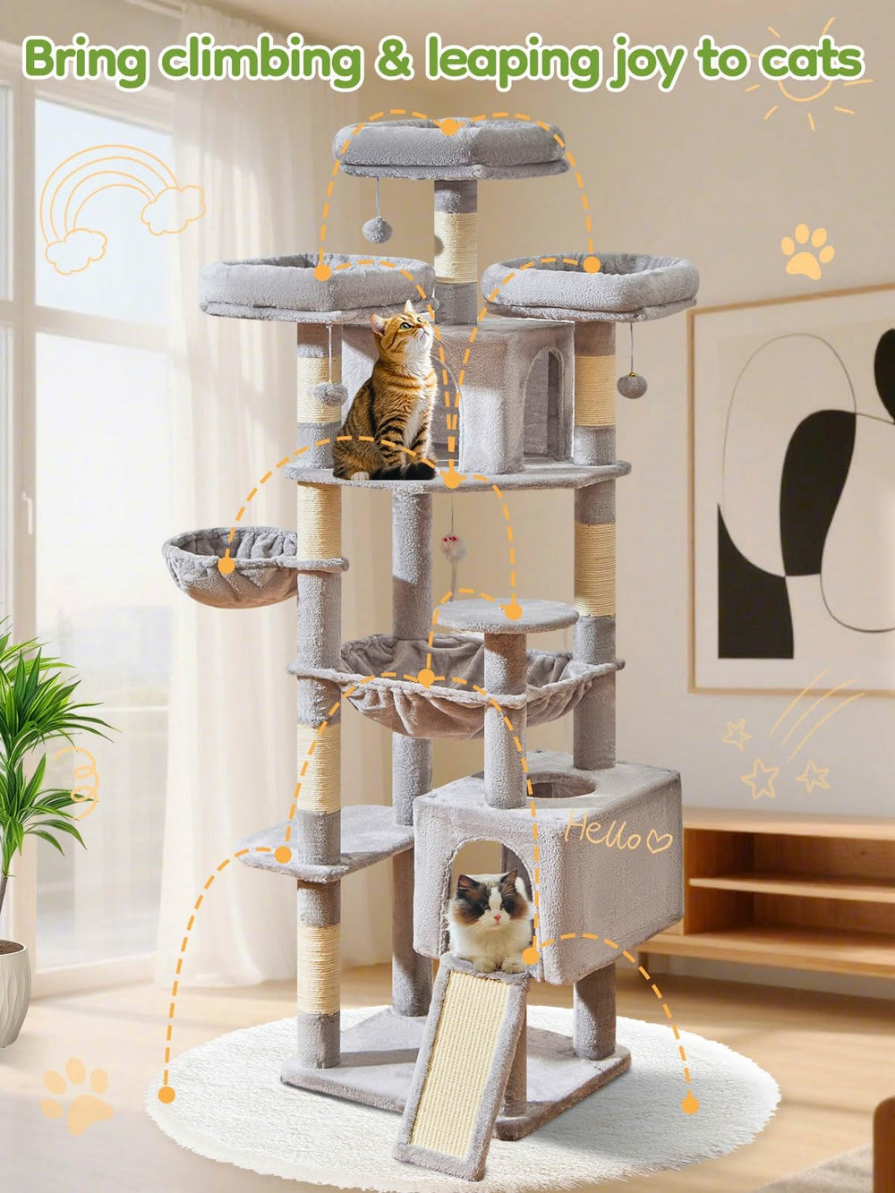 Taoqimiao árbol para gatos XXL tejido en material ecológico suave.