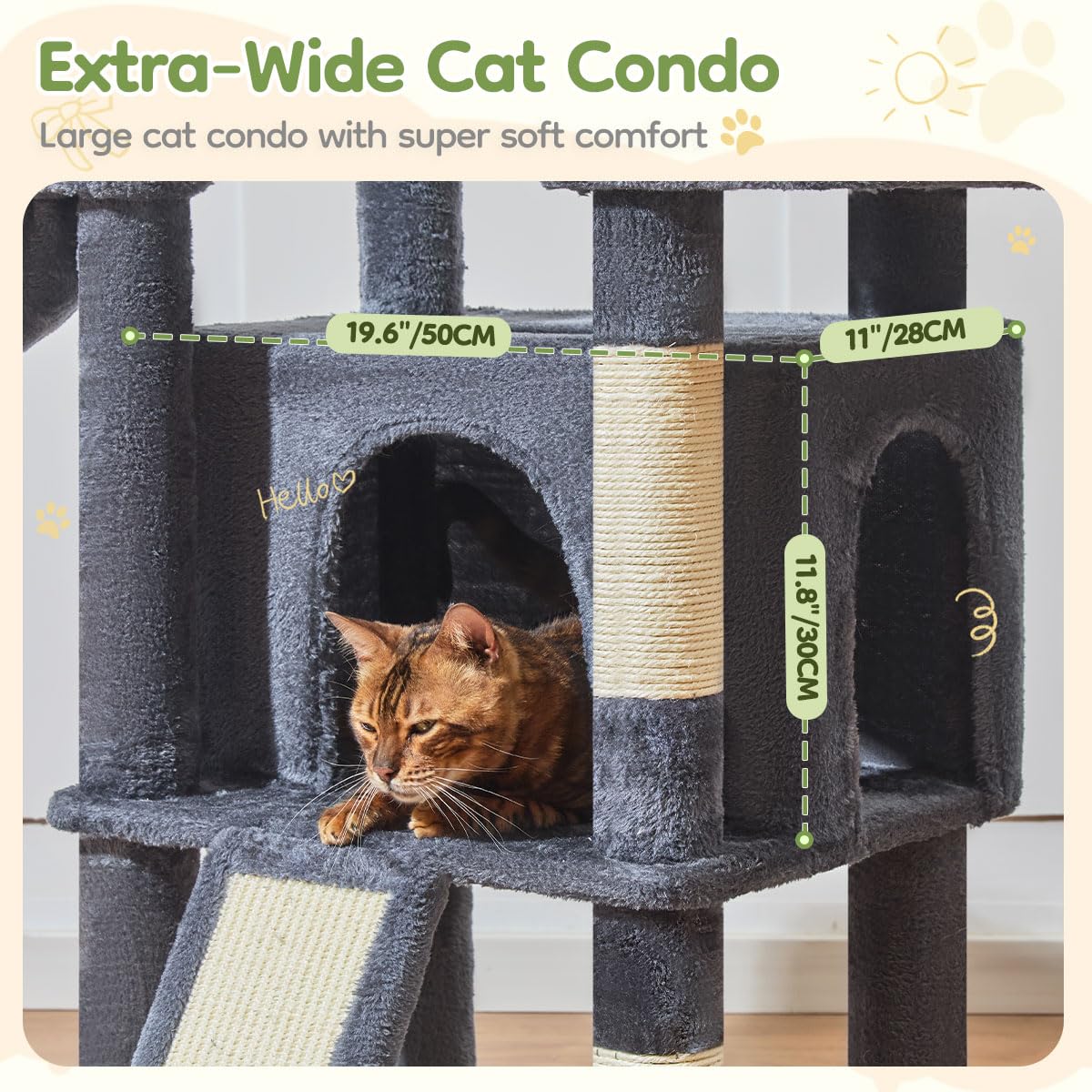Cuna amplia Taoqimiao para gatos XL y descanso cómodo.
