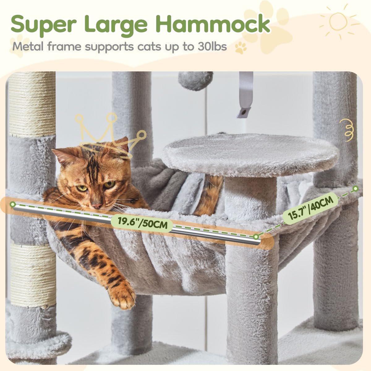 Taoqimiao torre-gato-72-pulgadas-cesta-colgante: cesta suave para acurrucarse en altura.