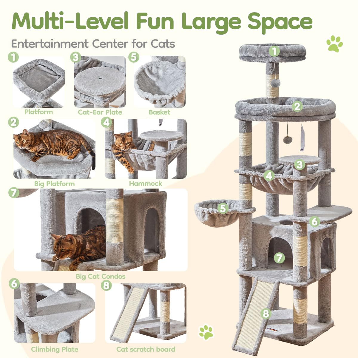 Taoqimiao torre-gato-72-pulgadas-plataforma-superior: gran mirador para observar desde las alturas.