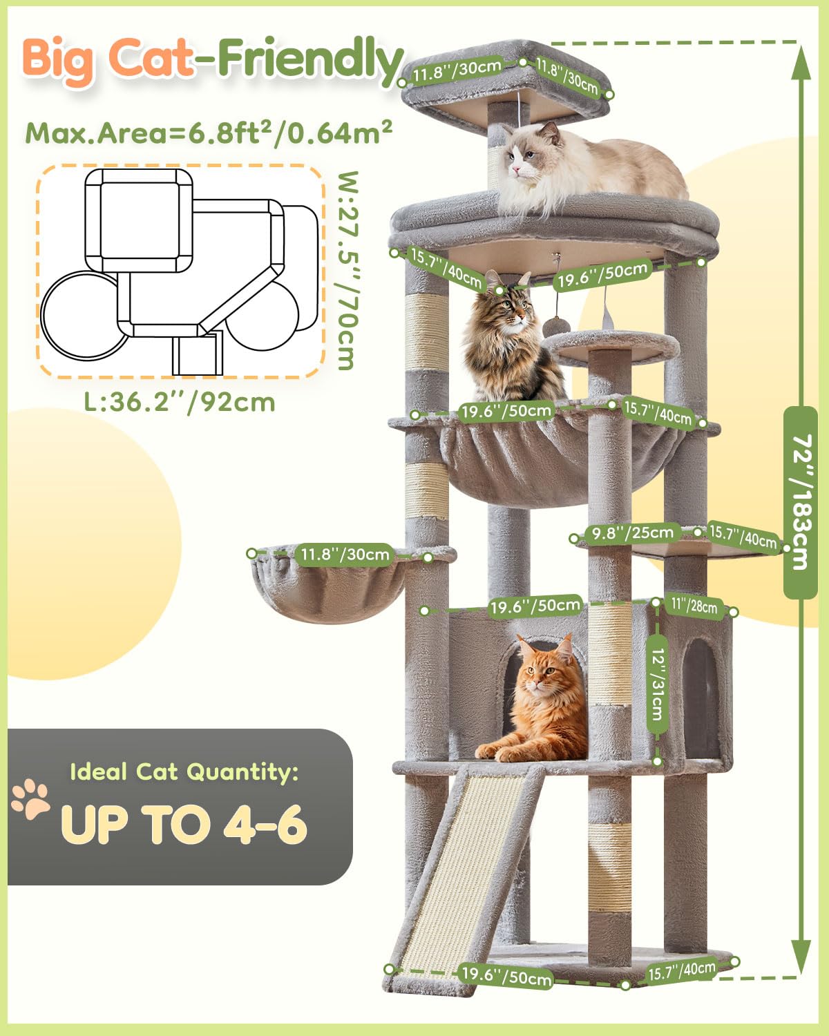 Taoqimiao torre-gato-72-pulgadas-postes-sisal: cinco postes de sisal para afilar uñas.