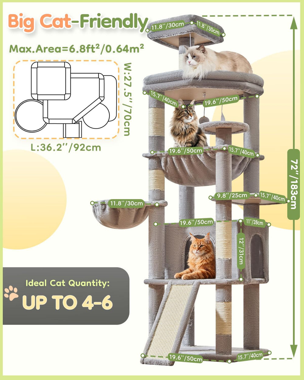 Taoqimiao torre-gato-72-pulgadas-postes-sisal: cinco postes de sisal para afilar uñas.