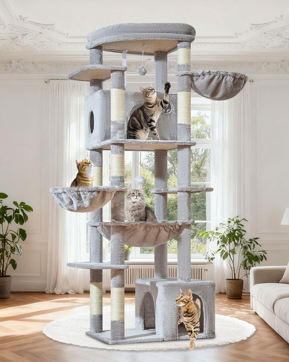 Taoqimiao torre gato con plataforma superior para observación y descanso.