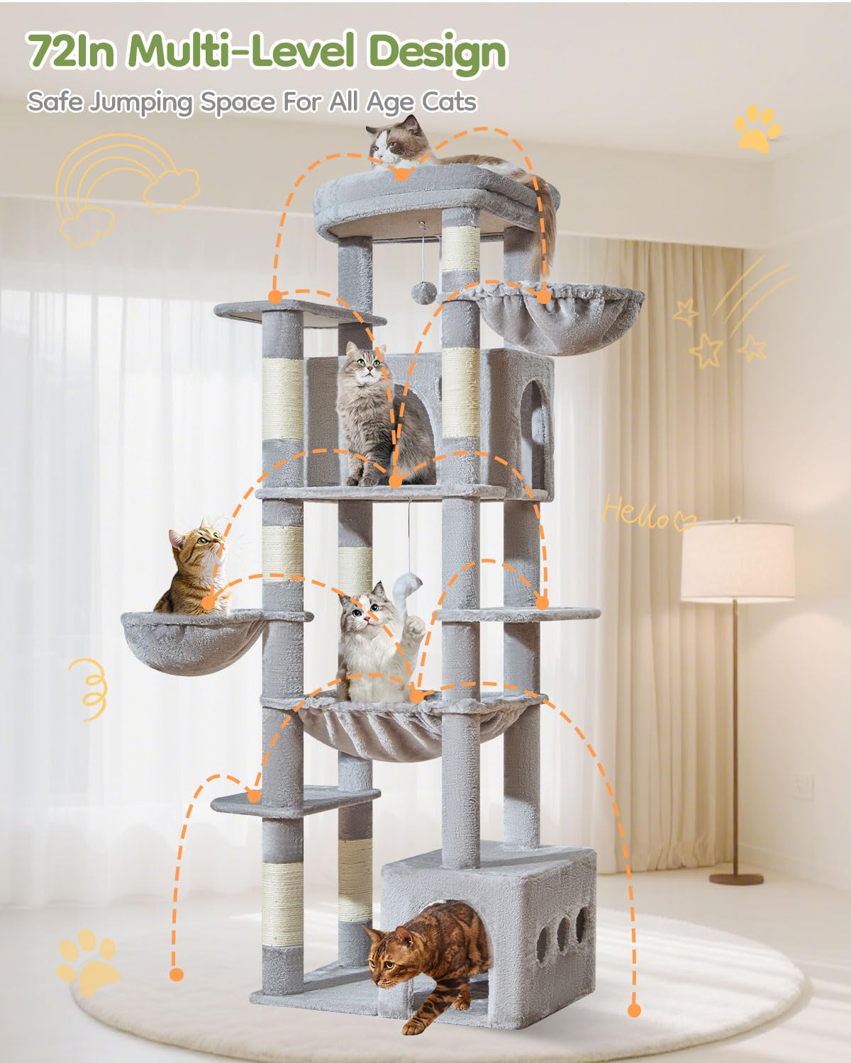 Zonas de descanso versátiles para gatos grandes y activos.