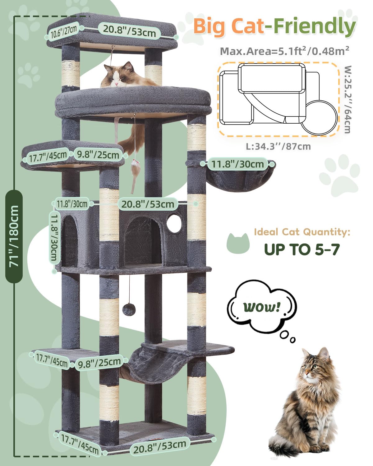 taoqimiao torre-gatos 6 niveles, estructura segura para trepar