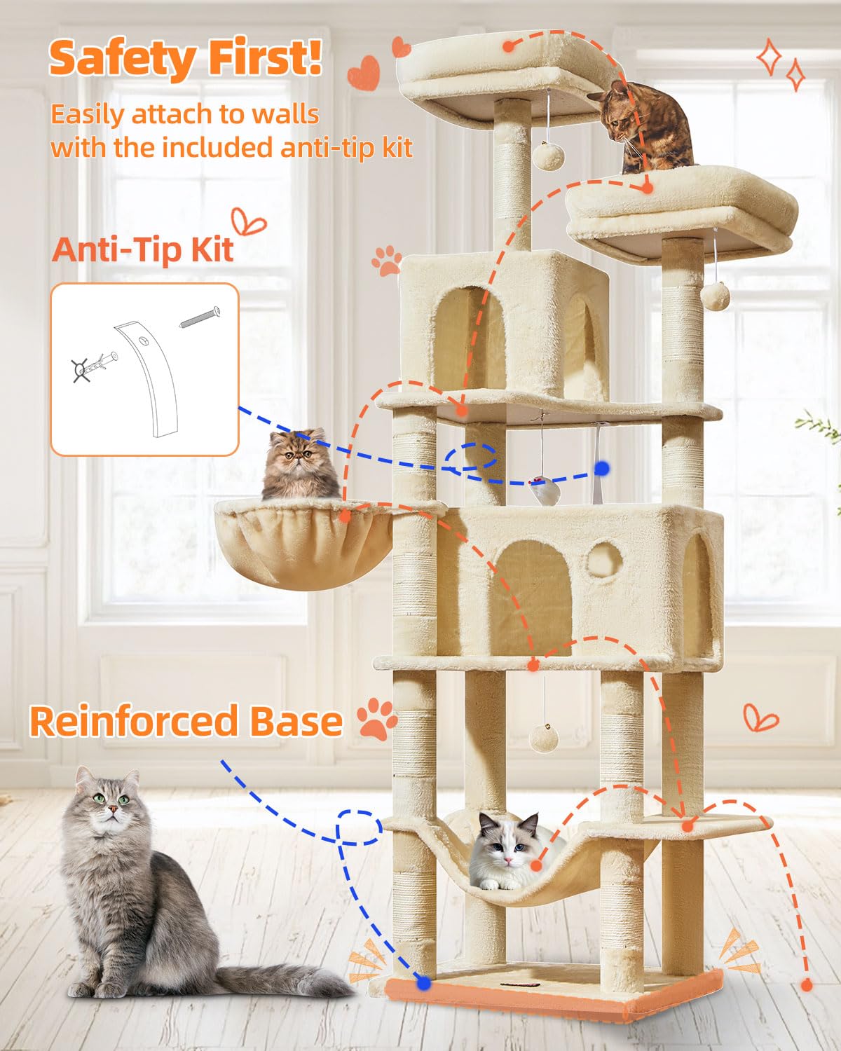 Taoqimiao torre incluye pelotas de peluche con campana para diversión.
