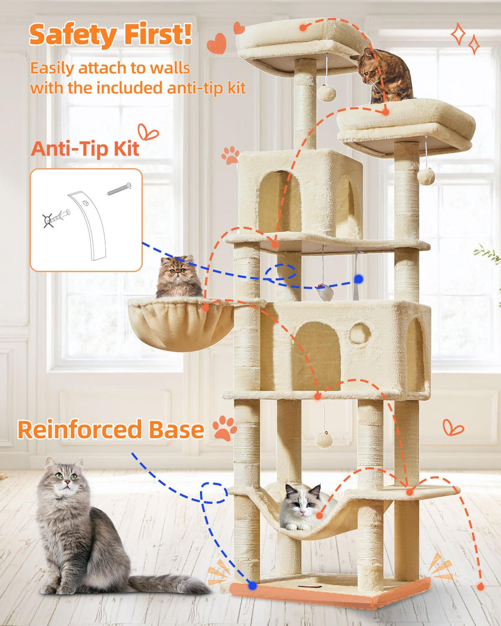 Taoqimiao torre incluye pelotas de peluche con campana para diversión.