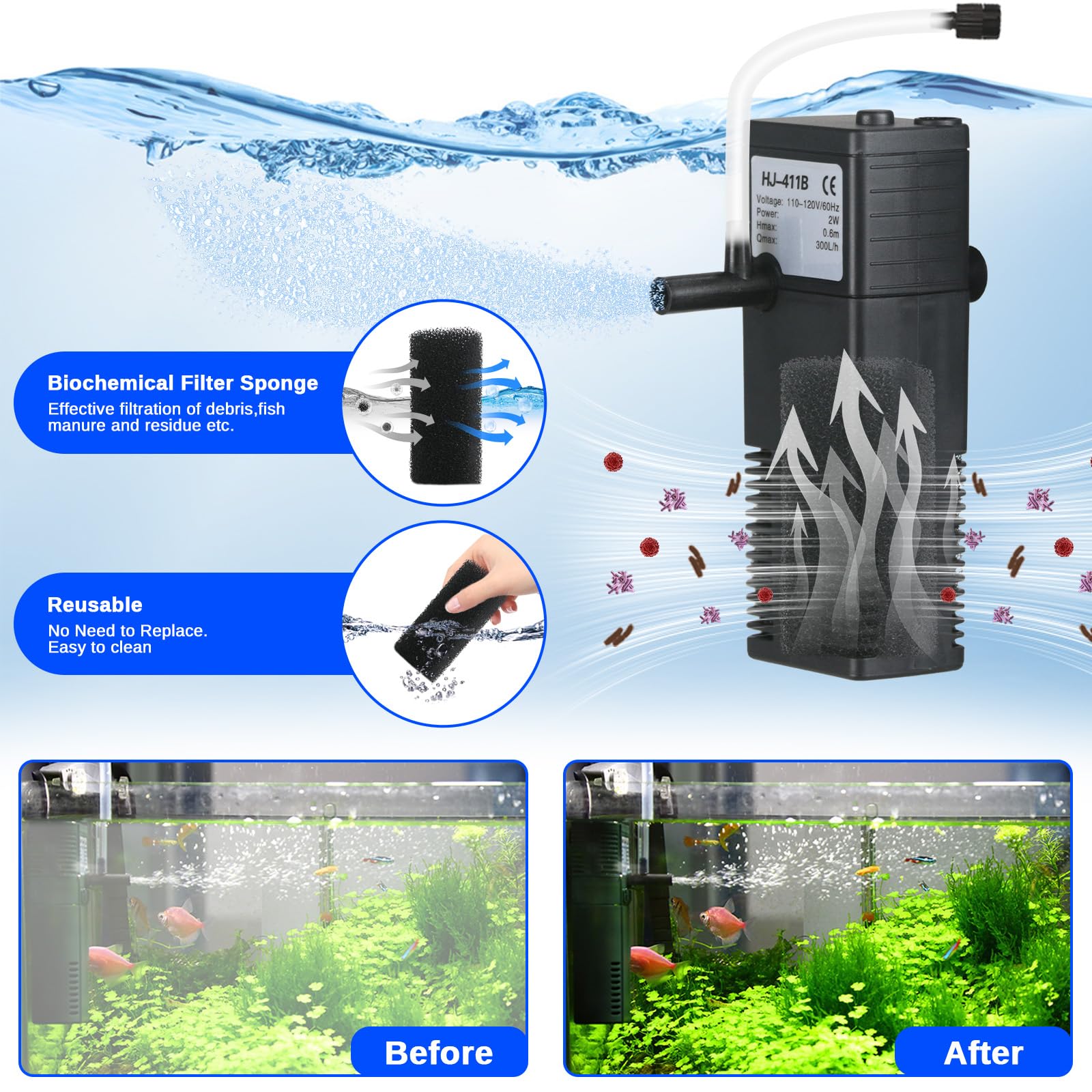 TARARIUM flujo de aire ajustable para acuario silencioso