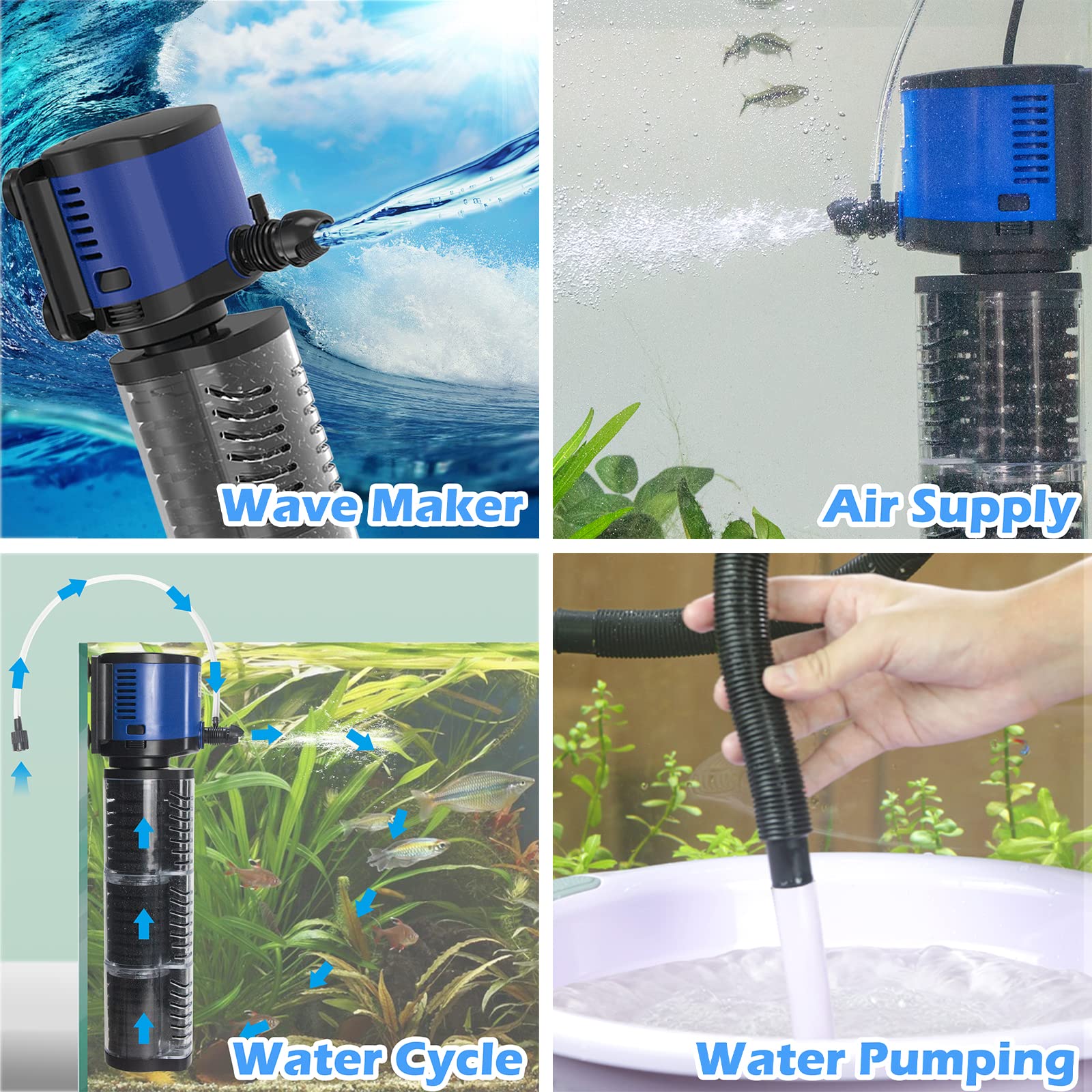 Tararium bomba 660GPH genera olas suaves para dinamizar el acuario.