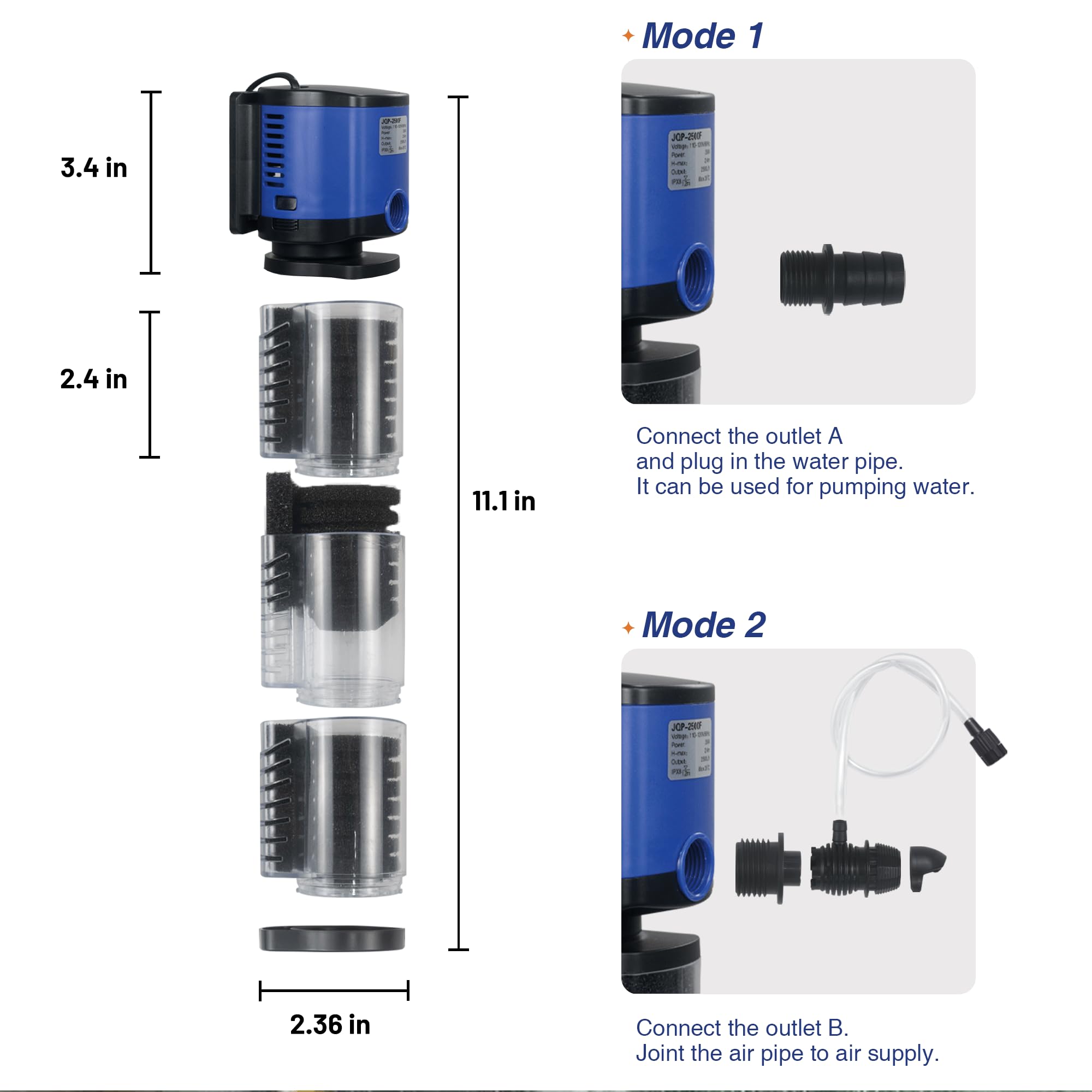 Tararium Filtro de Acuario 260 GPH para 30-75 galones | Filtración interna 4 en 1, silencioso y eficiente