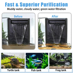 Tararium Filtro Tortuga 290GPH, salida cascada, mejor oxigenación y circulación suave.