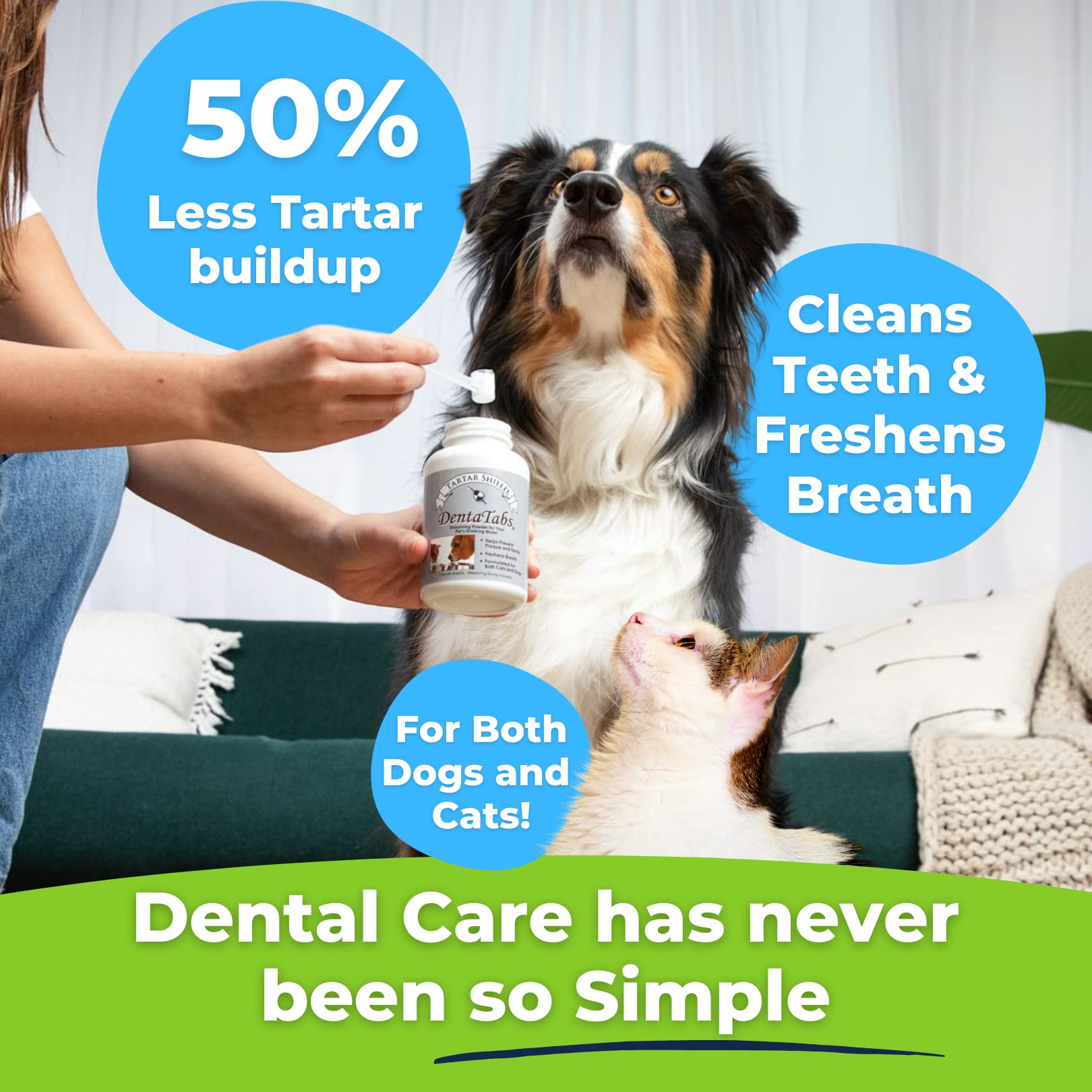 Tartar Shield DentaTabs, aliento-fresco para perros y gatos.