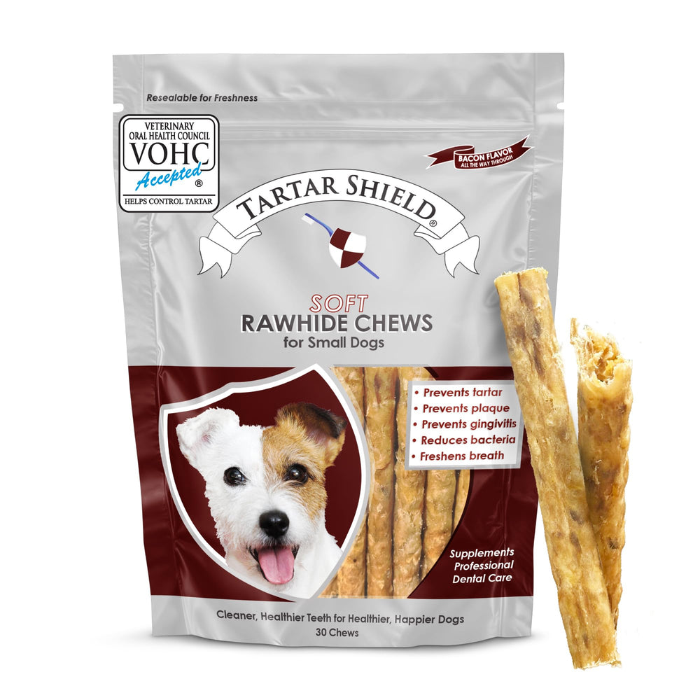 Tartar Shield Masticables Blandos de Cuero Crudo para perros pequeños, masticables suaves que apoyan la higiene dental.