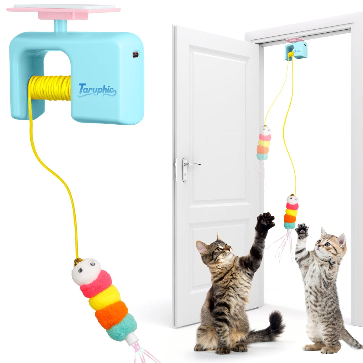 Taruphic juguete interactivo para gatos con enfoque en puerta colgante para uso en interiores.
